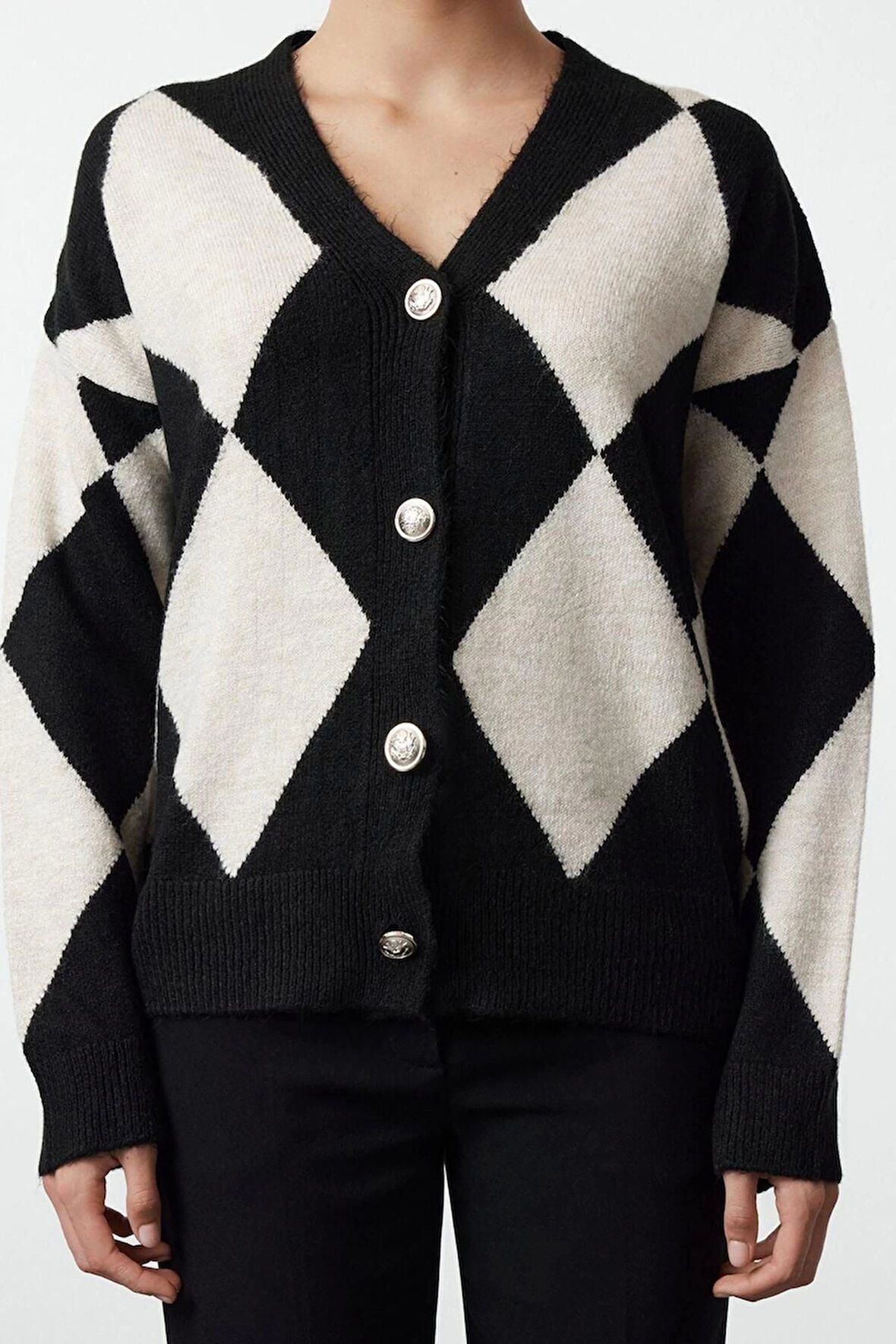 Kadın Moda Şık Regular V Yaka Regular Yumuşak Dokulu Triko Hırka