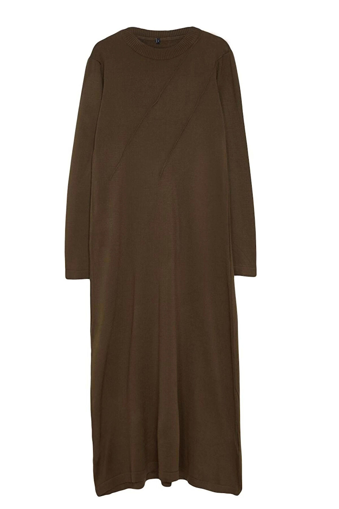 Kadın Moda Şık Tesettür Maxi Boy Bisiklet Yaka Fitted Nervür Detaylı Triko Elbise