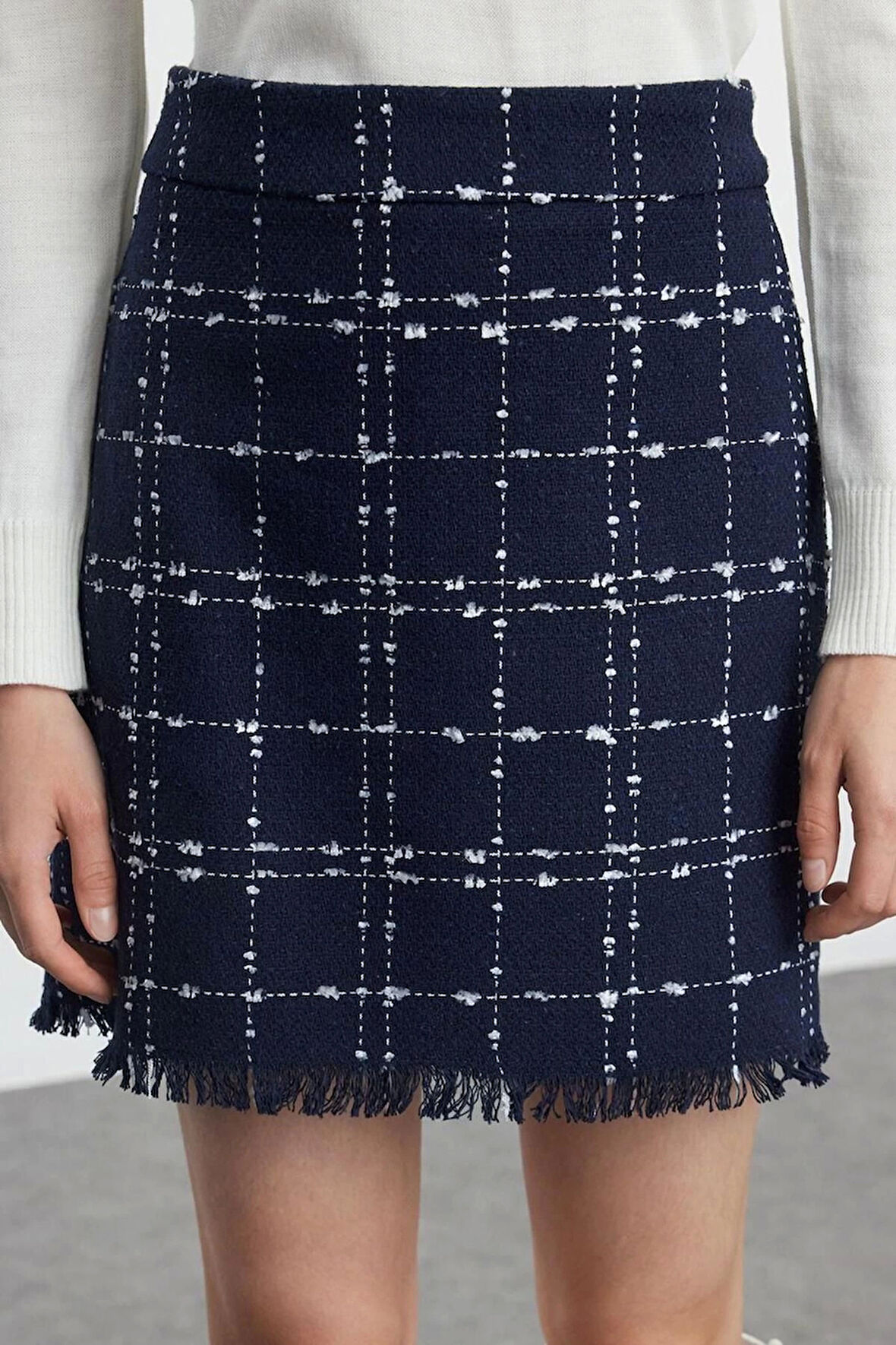 Kadın Moda Stil Mini Astarsız Dokuma Ekose Tüvit Kumaş Mini Dokuma Etek
