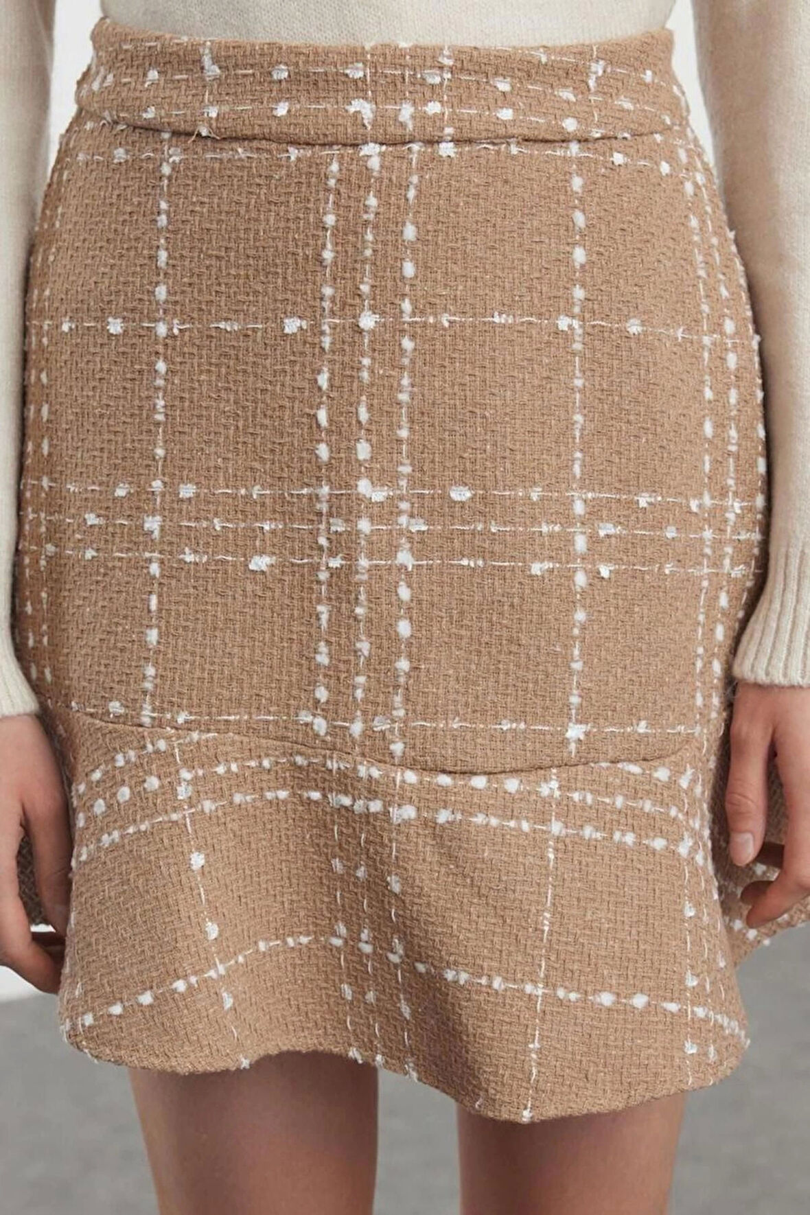 Kadın Moda Stil Mini Astarsız Dokuma Volanlı Tüvit Kumaş Mini Dokuma Etek