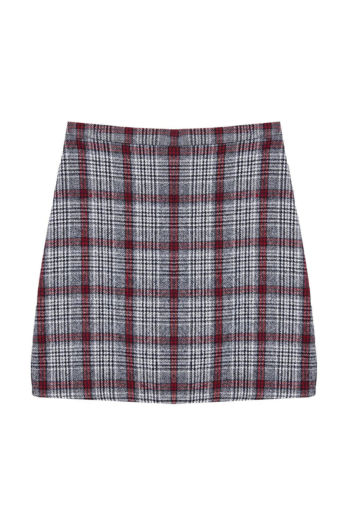 Kadın Moda Stil Mini Astarsız Dokuma Ekose Kaşe Kumaş Mini Dokuma Etek