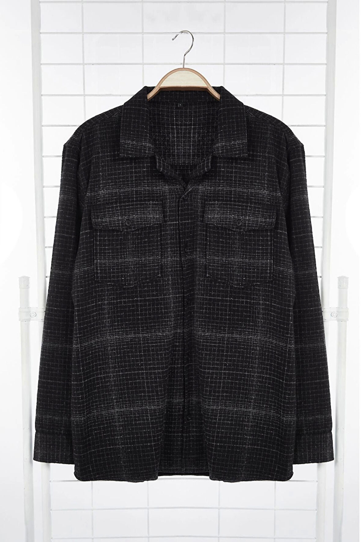 Moda Gömlek Yaka Ekose Uzun Kol Oversize Kışlık Kareli Ekose Oduncu Cepli Gömlek