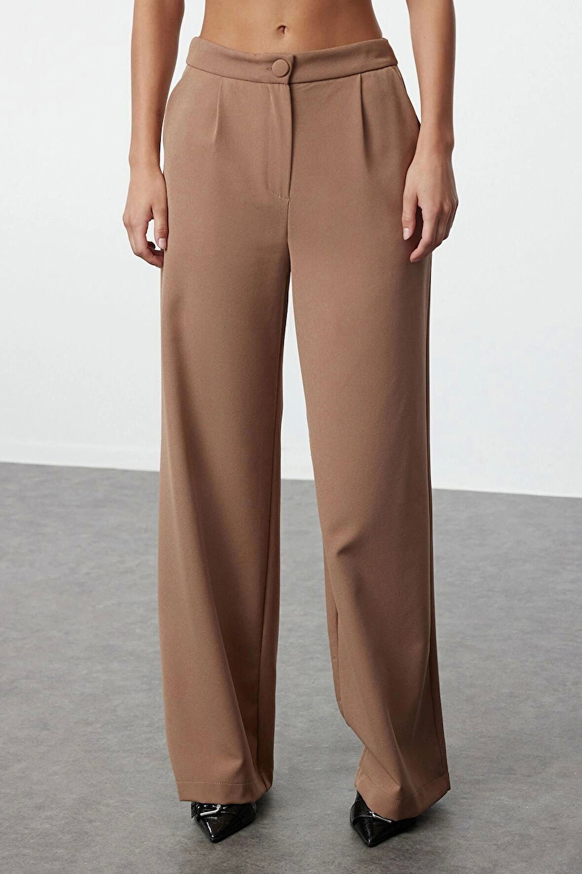 Kadın Yeni Moda Geniş Paça Uzun Boy Dokuma Geniş Paça Wide Leg Pilili Pantolon