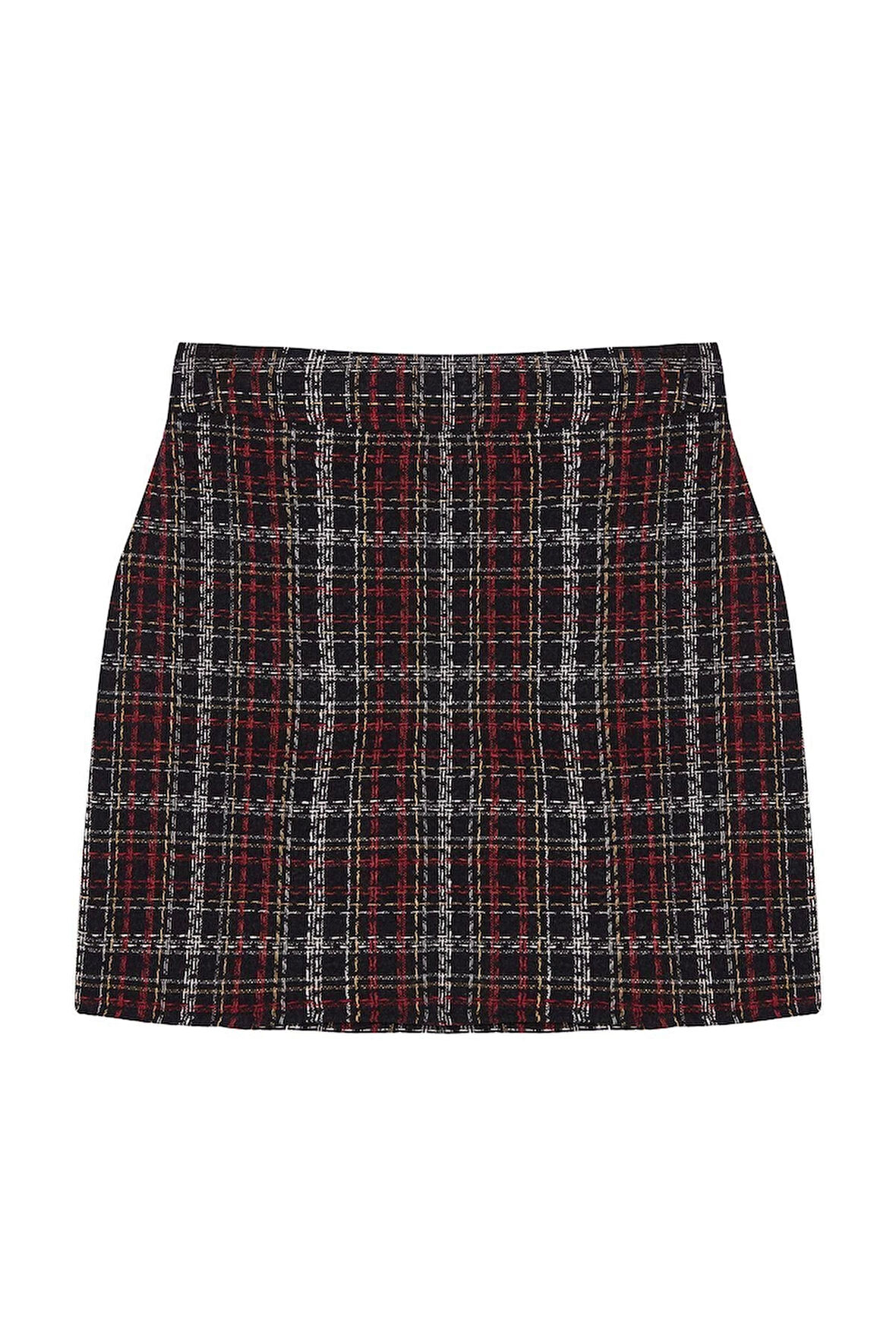 Kadın Moda Stil Mini Astarsız Dokuma Ekose Desenli Tüvit Kumaş Mini Dokuma Etek