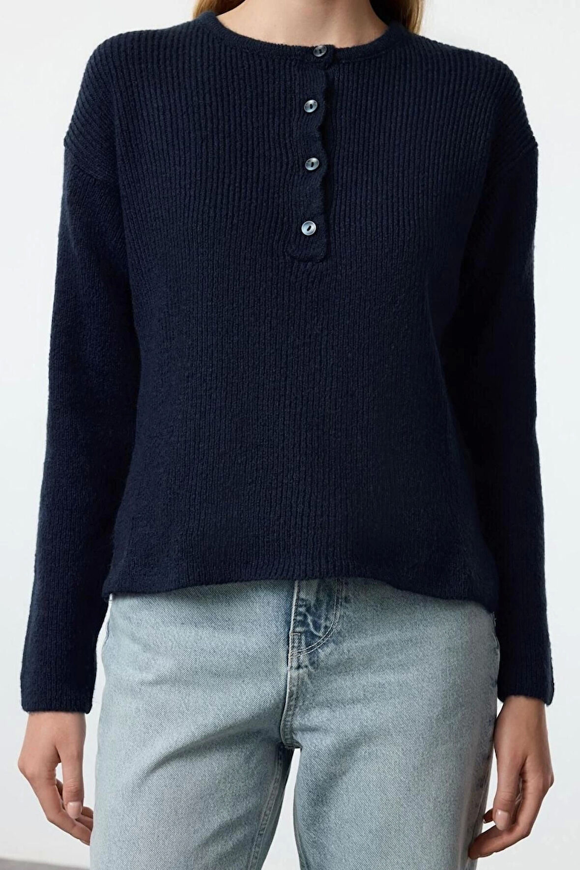 Kadın Moda Şık Bisiklet Yaka Standart Kol Regular Yumuşak Dokulu Geniş Kalıp Basic Triko Kazak