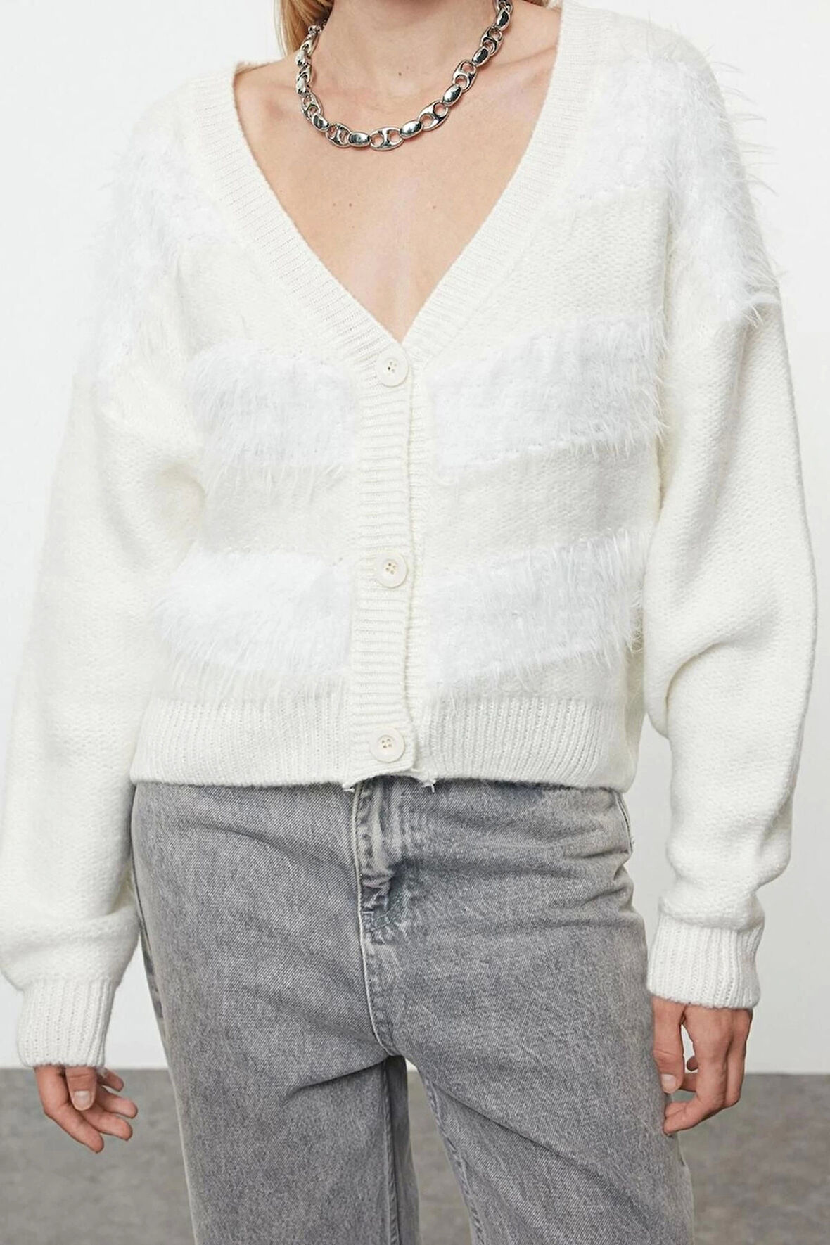 Kadın Moda Şık Regular V Yaka Regular Yumuşak Dokulu Triko Hırka