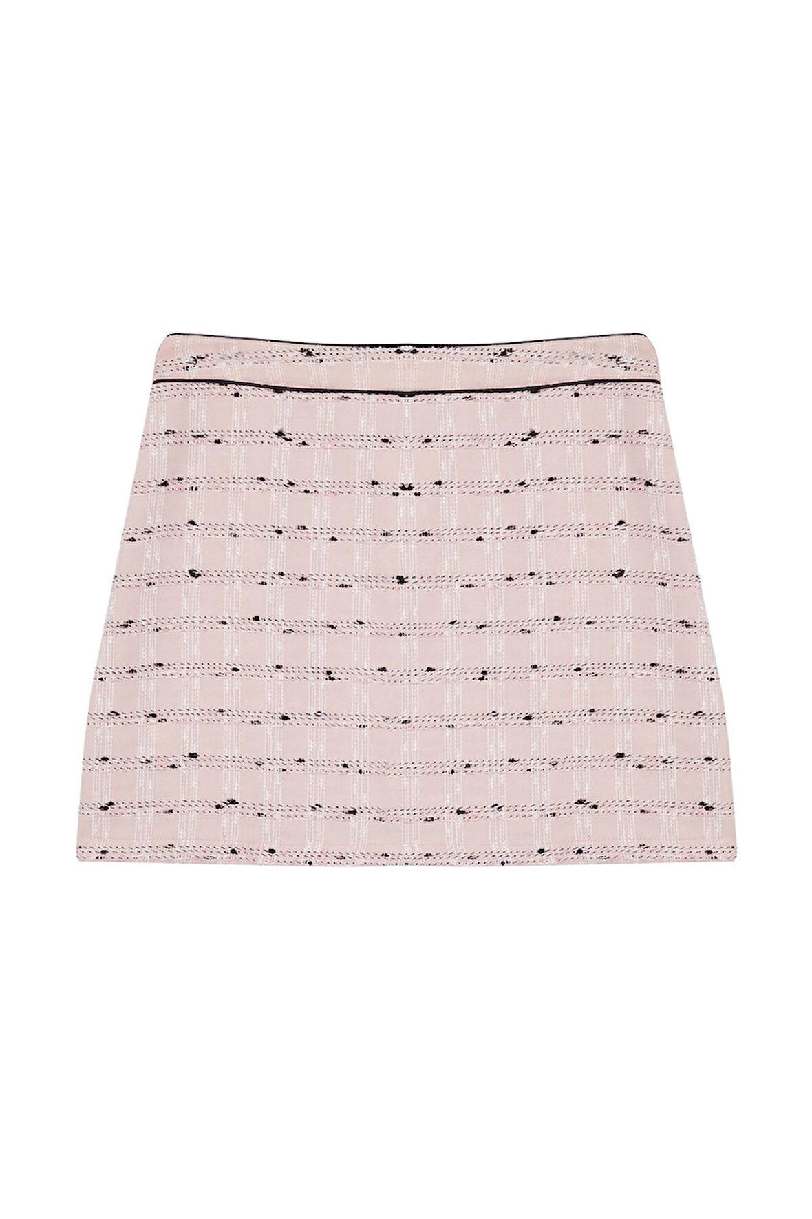 Kadın Moda Stil Mini Astarsız Dokuma Büyük Beden Tüvit Siyah Biyeli Etek