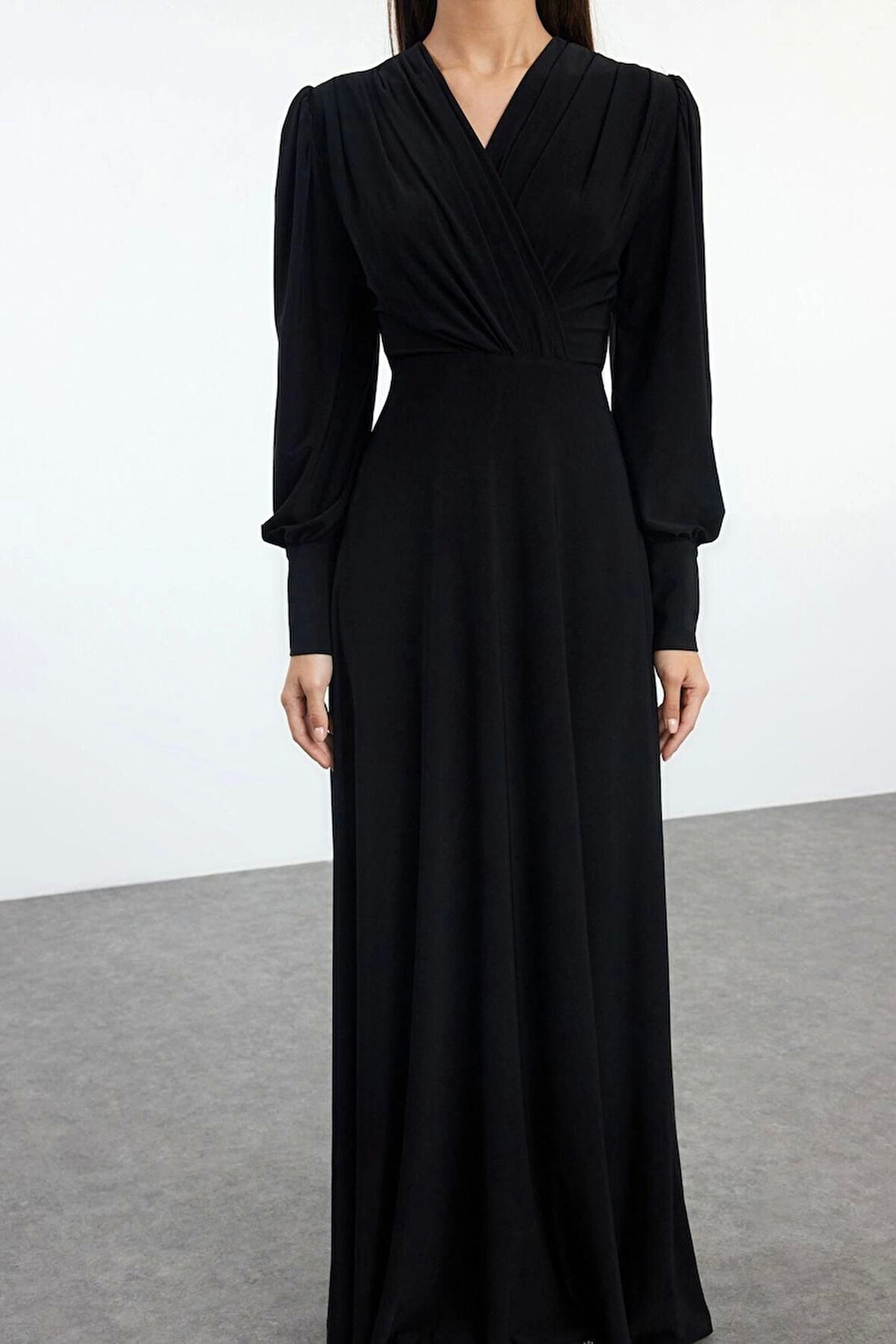 Kadın Moda Şık Maxi Boy Kruvaze Regular Düz Örme Elbise