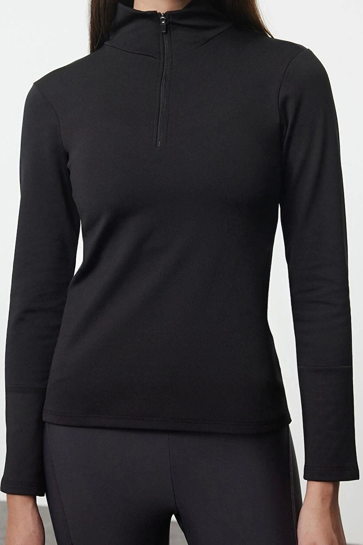 Kadın Dik Yaka Standart Kol Standart Ekstra Sıcak Tutan Fermuarlı Polar Kışlık Örme Spor Sweatshirt