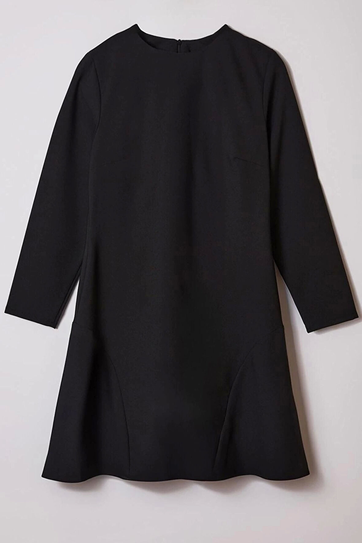 Kadın Moda Büyük Beden Mini Boy Bisiklet Yaka Fitted Basic Gizli Fermuarlı Dokuma Büyük Beden Elbise
