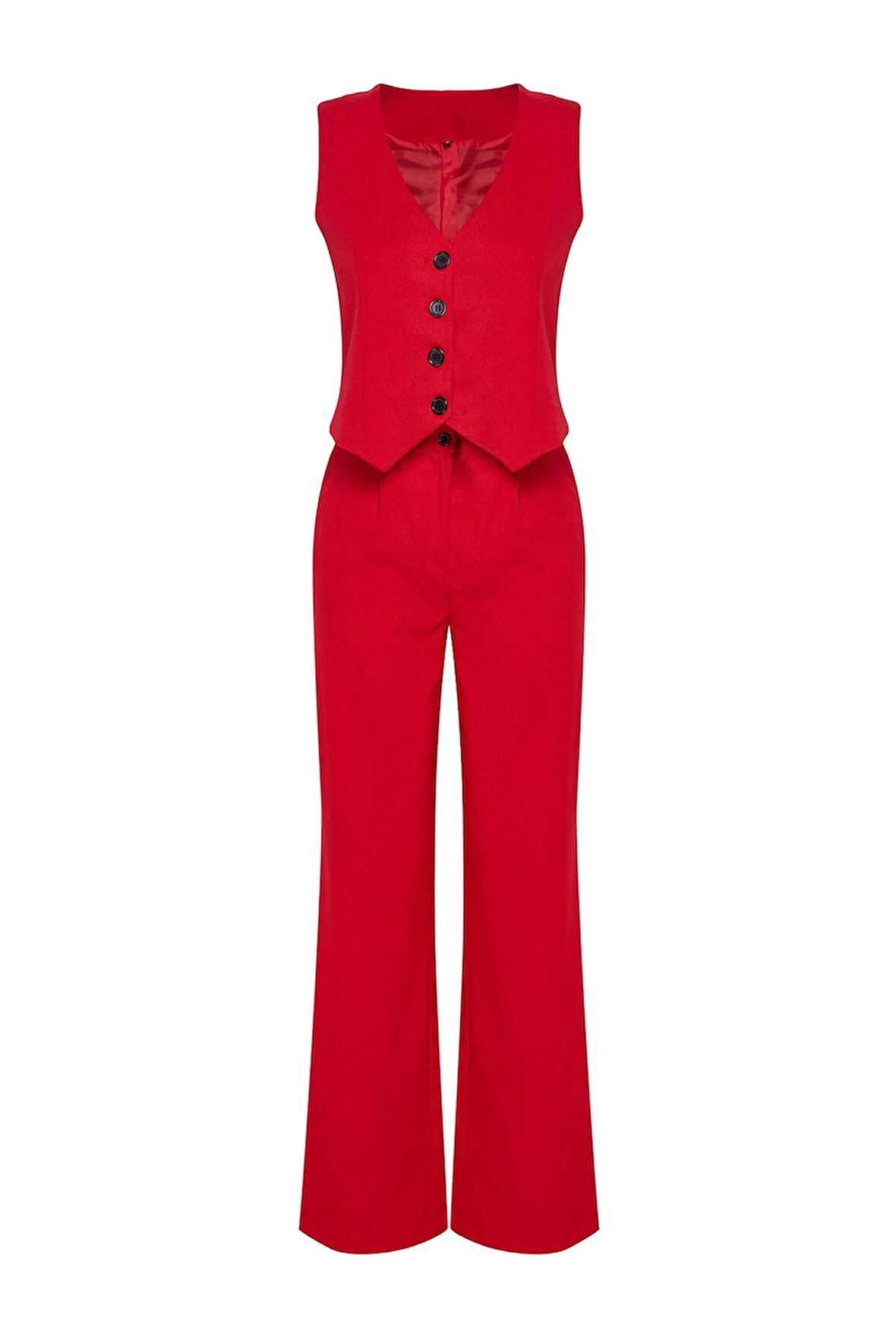 Kadın Moda Şık Geniş Paça Kısa Boy Uzun Kollu Regular Dokuma Yelek Geniş Paça Pantolon Takım