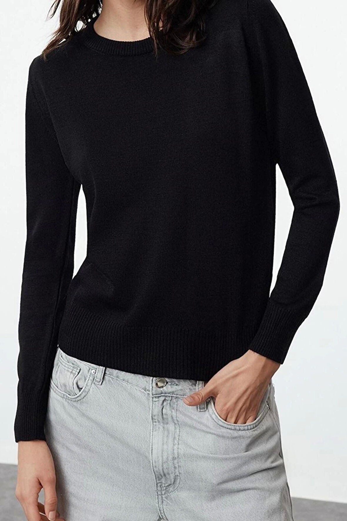Kadın Moda Şık Bisiklet Yaka Standart Kol Regular Basic Üçlü Paket Triko Kazak