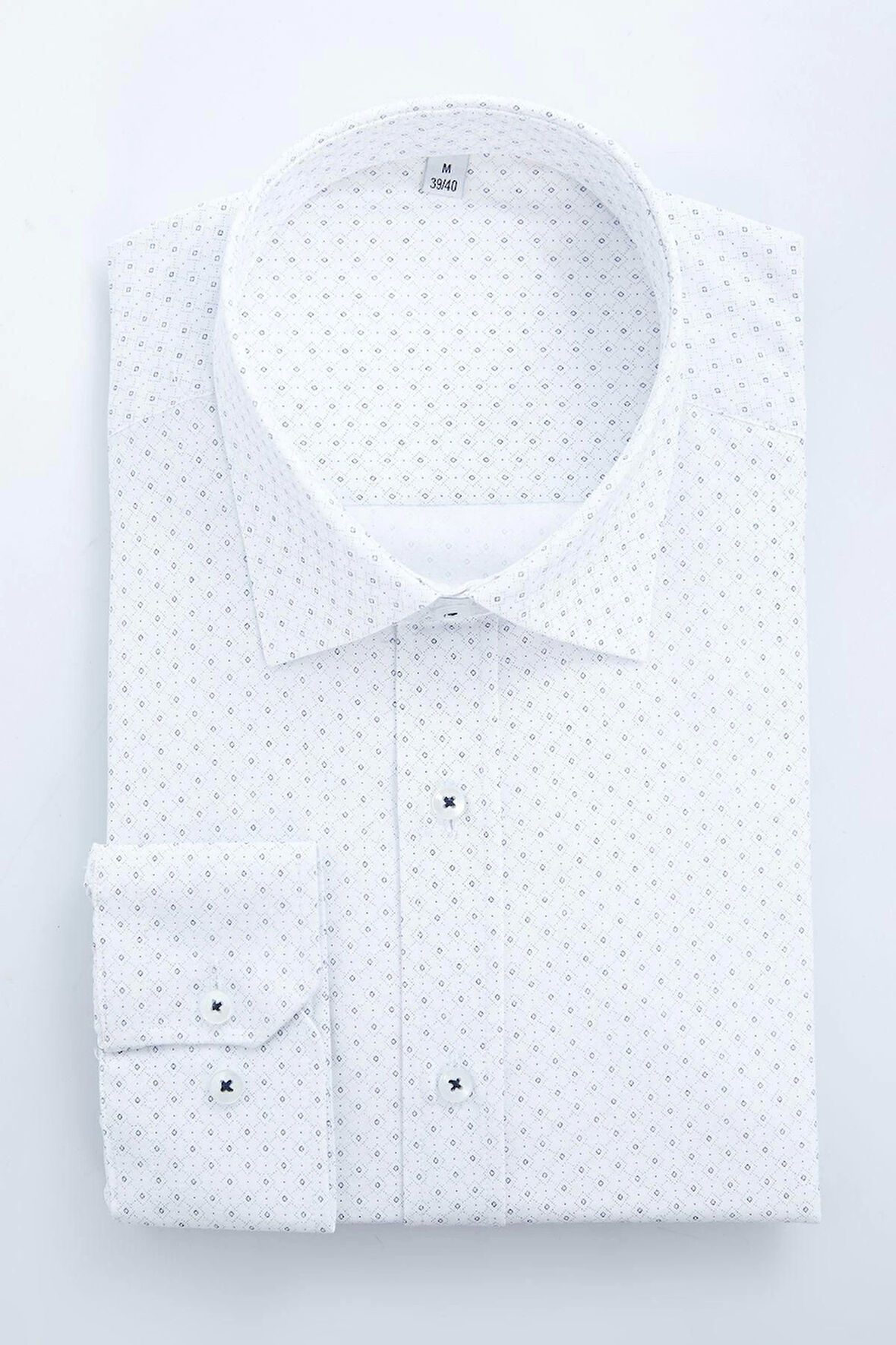 Moda Gömlek Yaka Geometrik Uzun Kol Slim Fit Desenli Erkek Klasik Smart Gömlek