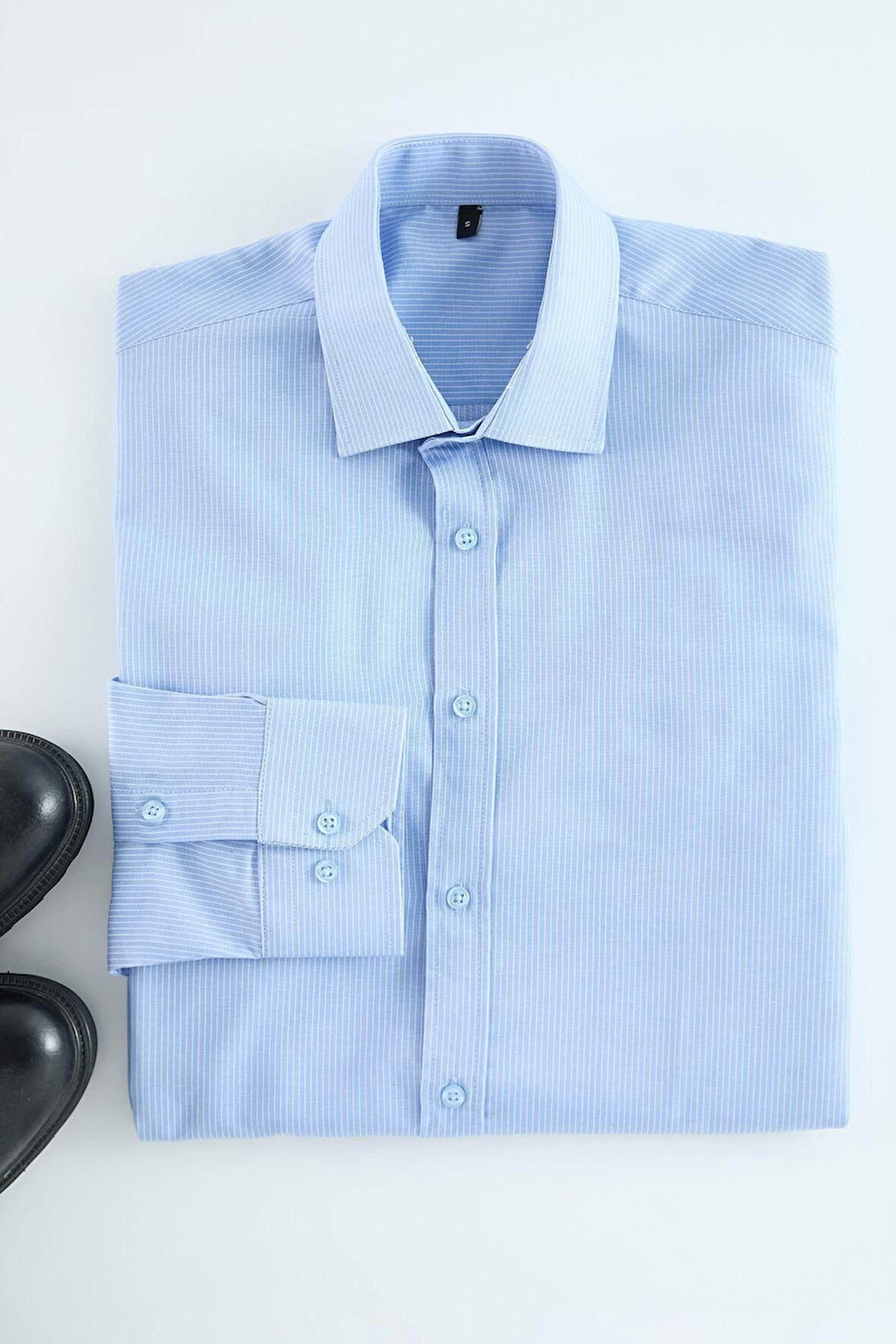 Moda Gömlek Yaka Çizgili Uzun Kol Slim Fit Kolay Ütülenebilir Erkek Çizgili Smart Gömlek