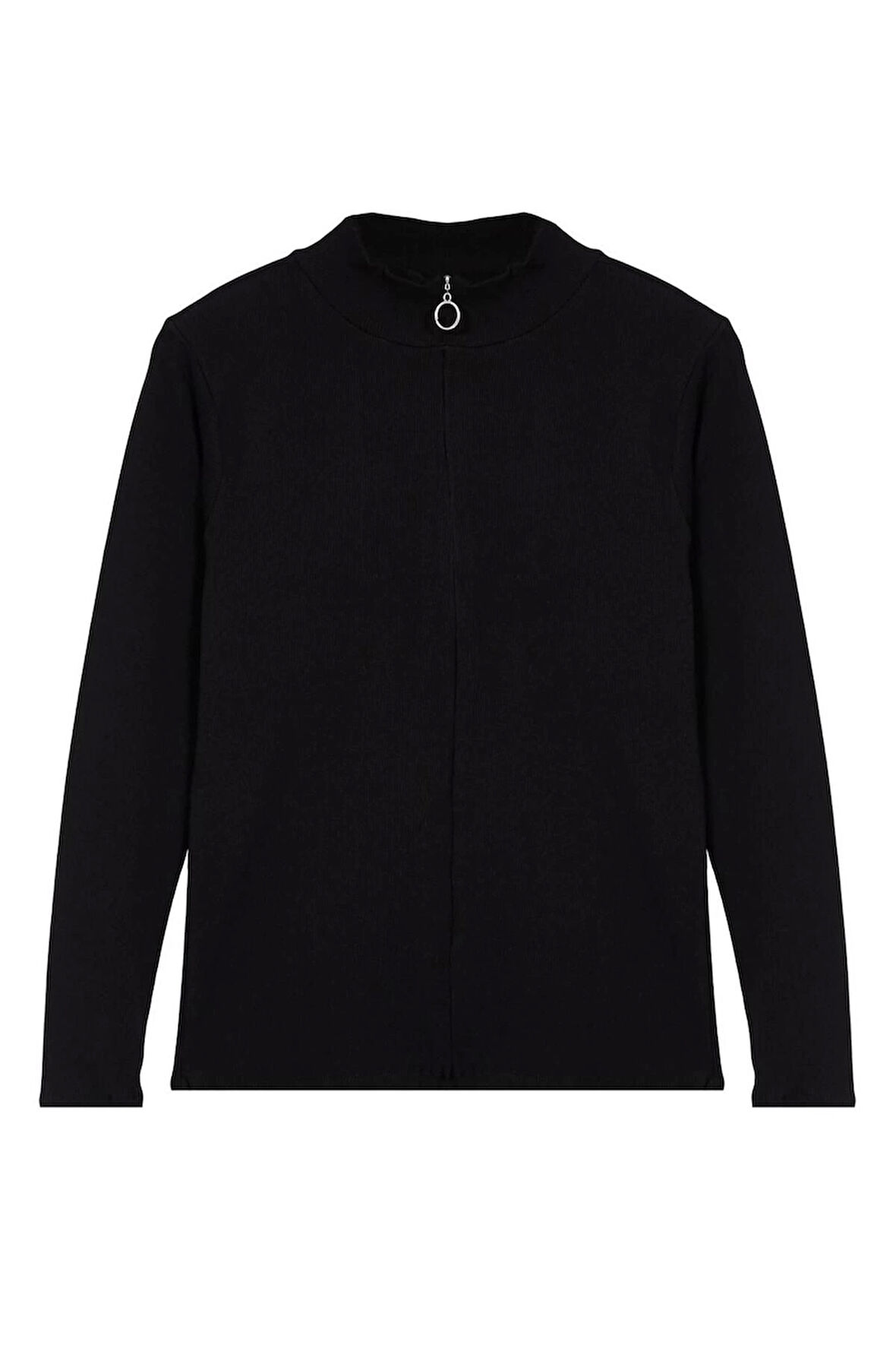 Kadın Moda Şık Büyük Beden Regular Dik Yaka Fitted Kalıp Örme Kaşkorse Bluz