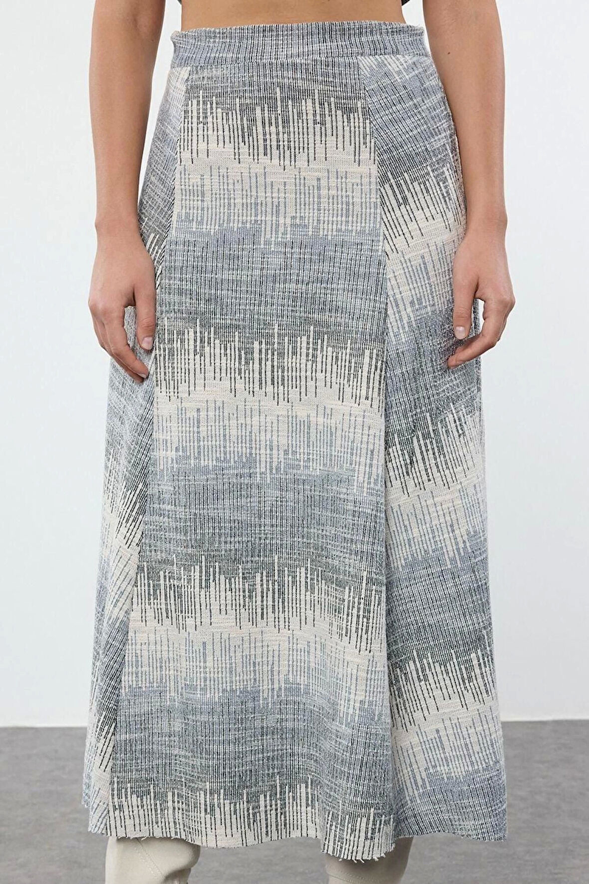 Kadın Moda Stil Midi Astarsız Örme Tüvit Kloş Esnek Örme Midi Etek