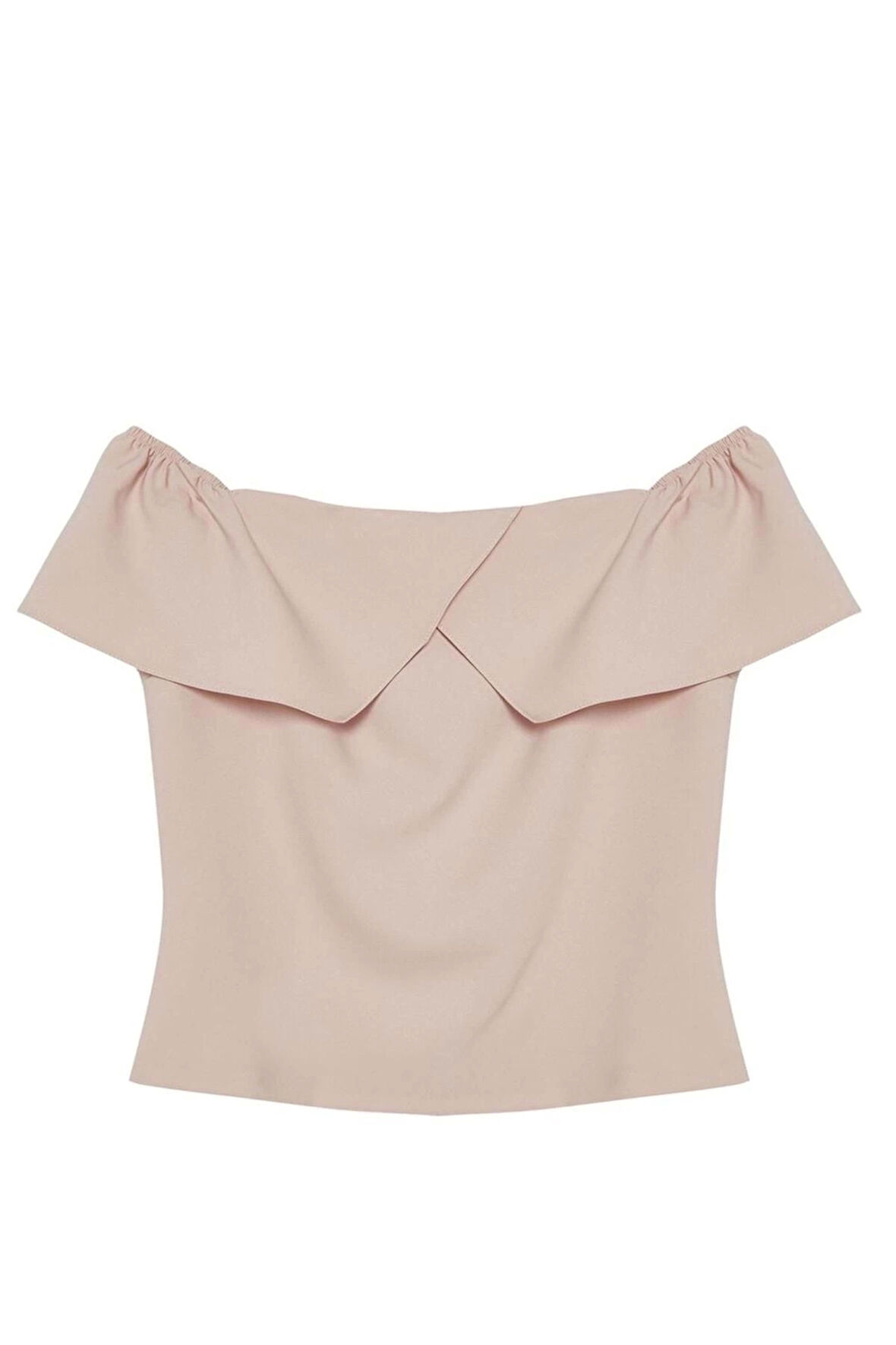 Kadın Moda Şık Üst Giyim Regular Carmen Yaka Düşük Kol Regular Kalıp Dokuma Omzu Açık Fitted Bluz