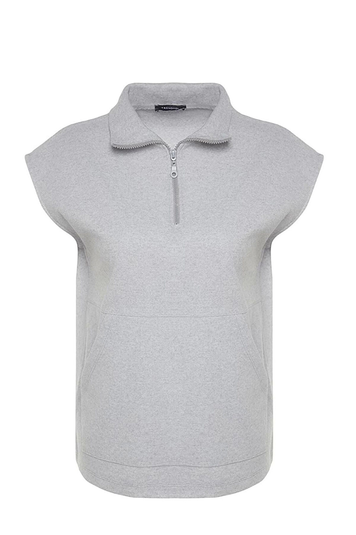 Kadın Fermuarlı Yaka Standart Kol Selanik Triko Fermuarlı Yaka Kalıp Sıfır Kol Örme Sweatshirt