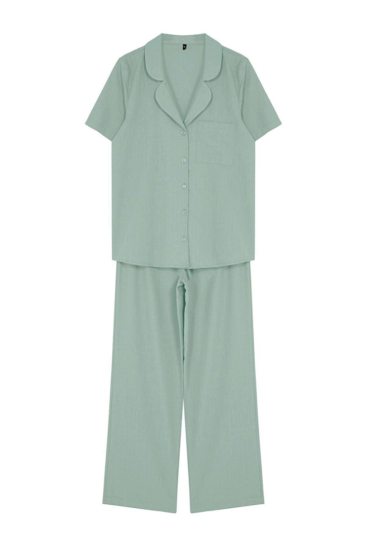 Kadın Pamuklu Gömlek Yaka Kısa Kol %100 Pamuk Dokuma Pijama Takımı
