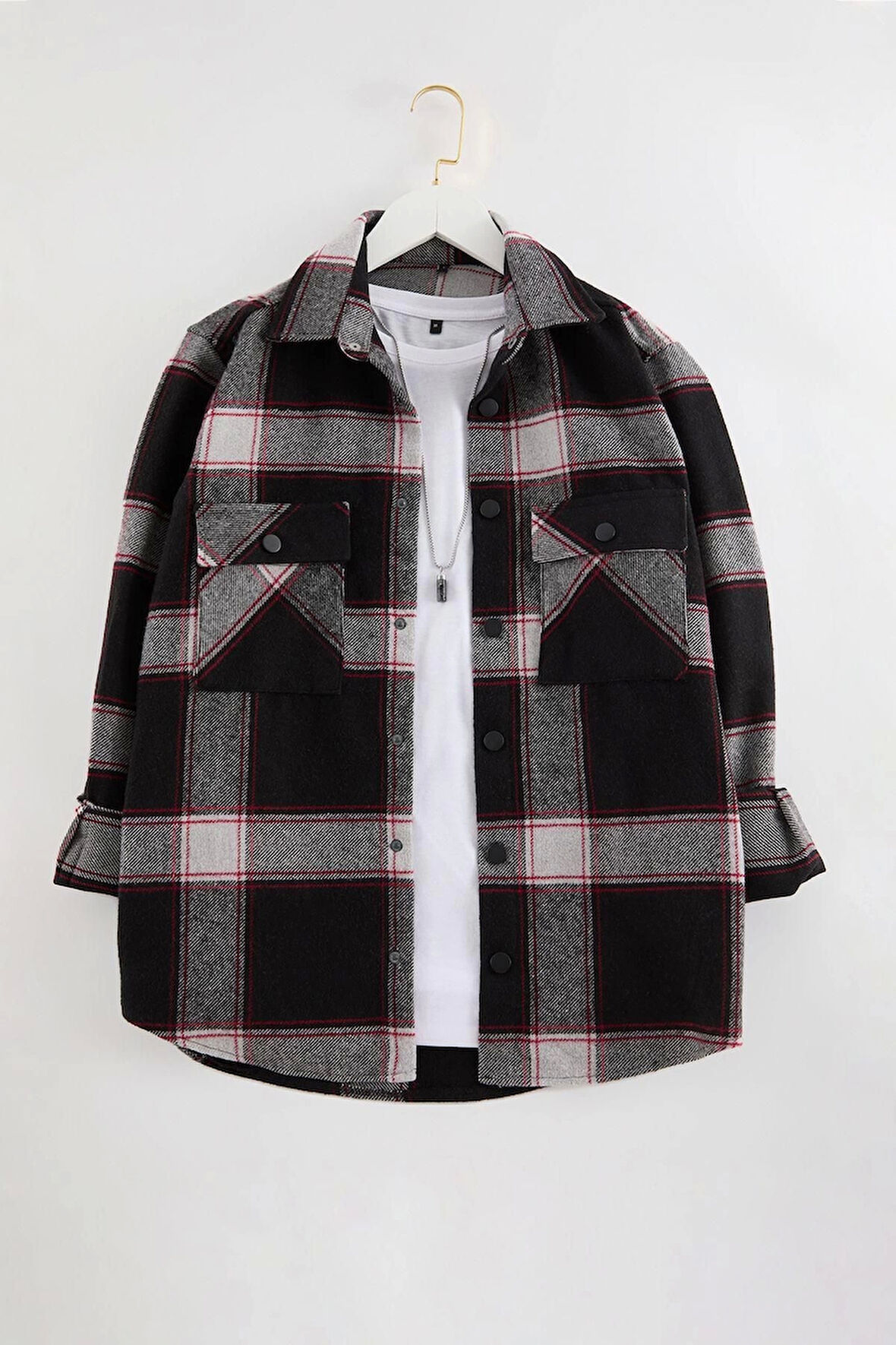 Moda Gömlek Yaka Ekose Uzun Kol Regular Fit Kışlık Kareli Oduncu Gömlek Ceket