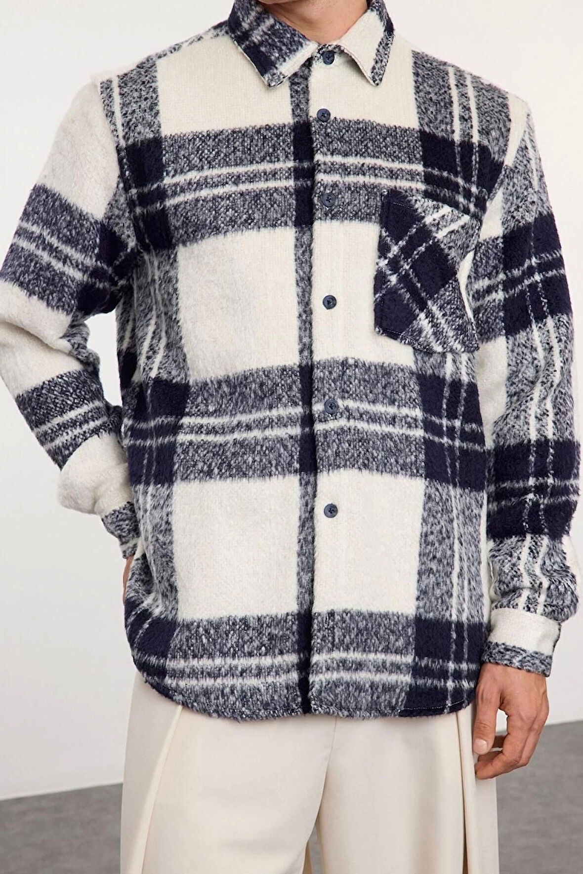 Moda Gömlek Yaka Ekose Uzun Kol Unisex Oversize Fit Kışlık Kareli Oduncu Gömlek Ceket