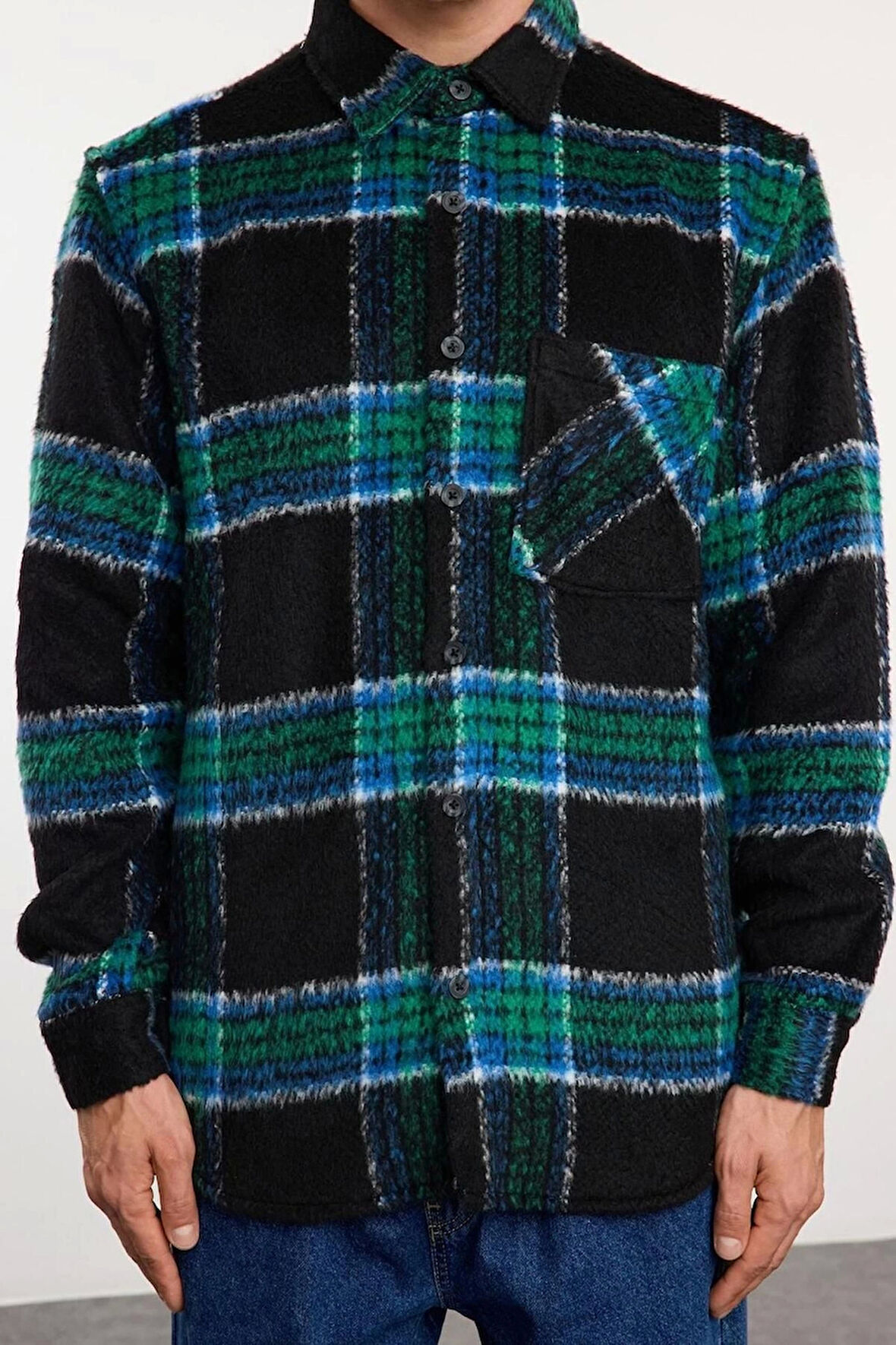 Moda Gömlek Yaka Ekose Uzun Kol Unisex Oversize Fit Kışlık Kareli Oduncu Gömlek Ceket