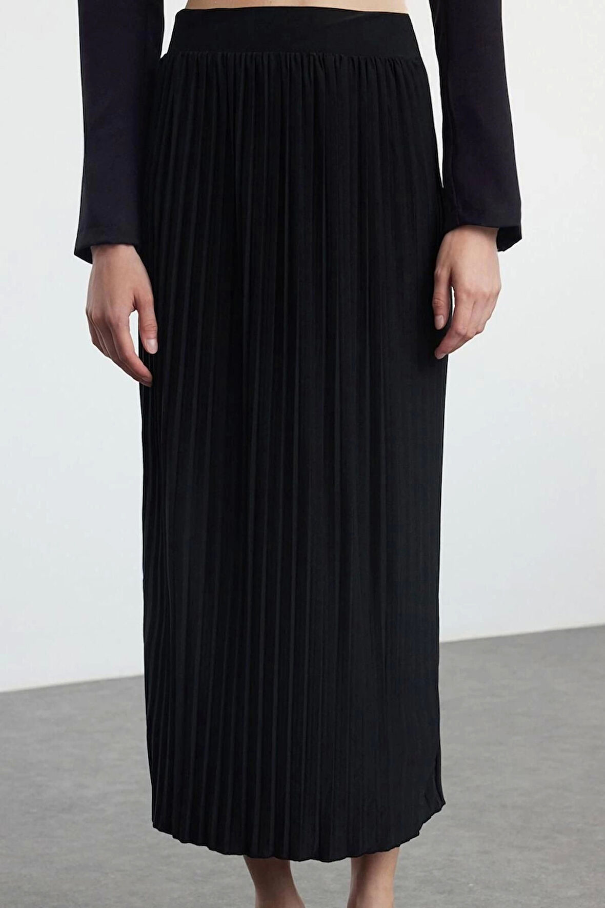Kadın Moda Stil Maxi Astarsız Örme Yüksek Bel Pilise Esnek Maxi Örme Etek