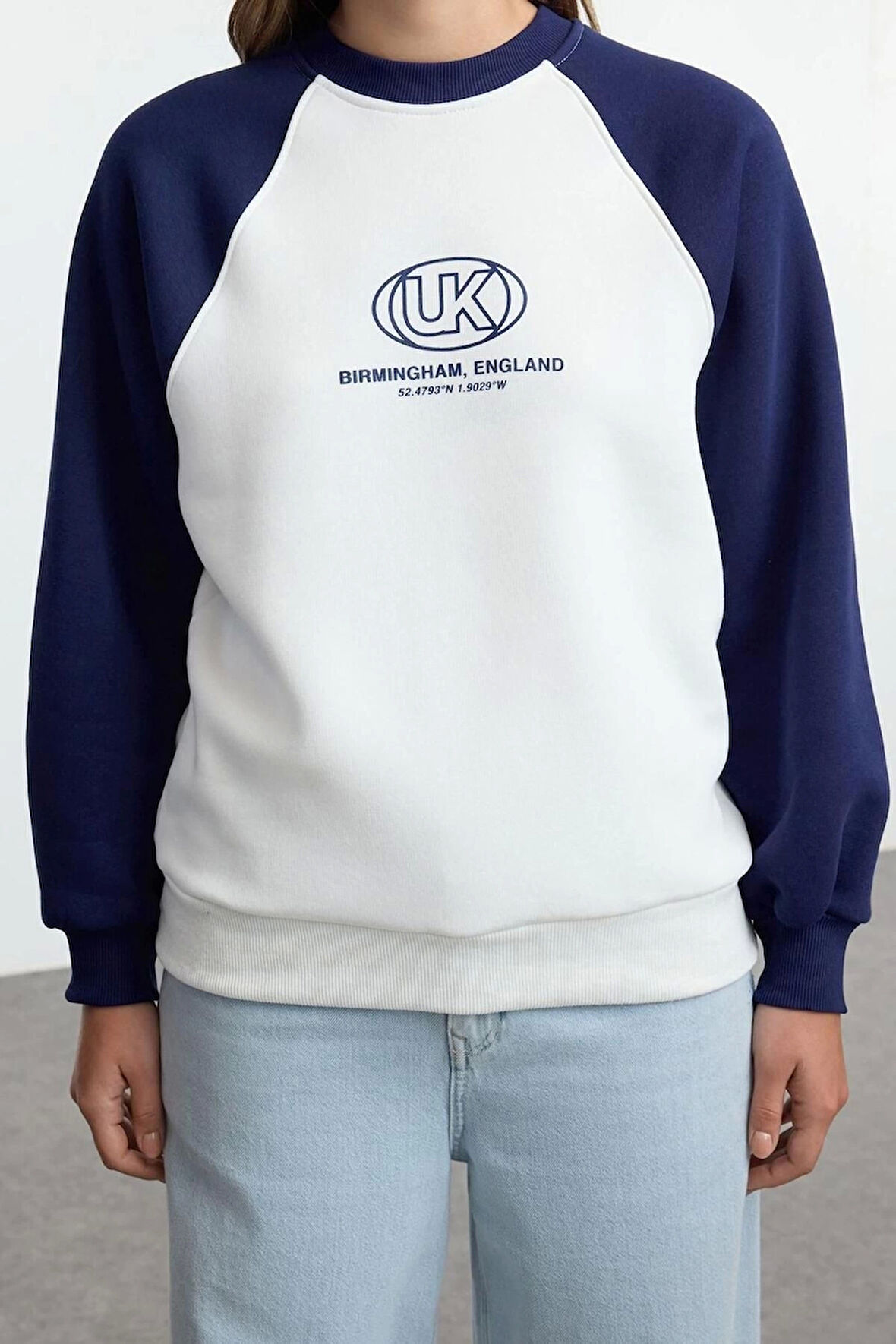 Kadın Moda Relaxed Bisiklet Yaka Reglan Kol Uzun Relaxed Kalıp Reglan Kollu Kalın Örme Sweatshirt