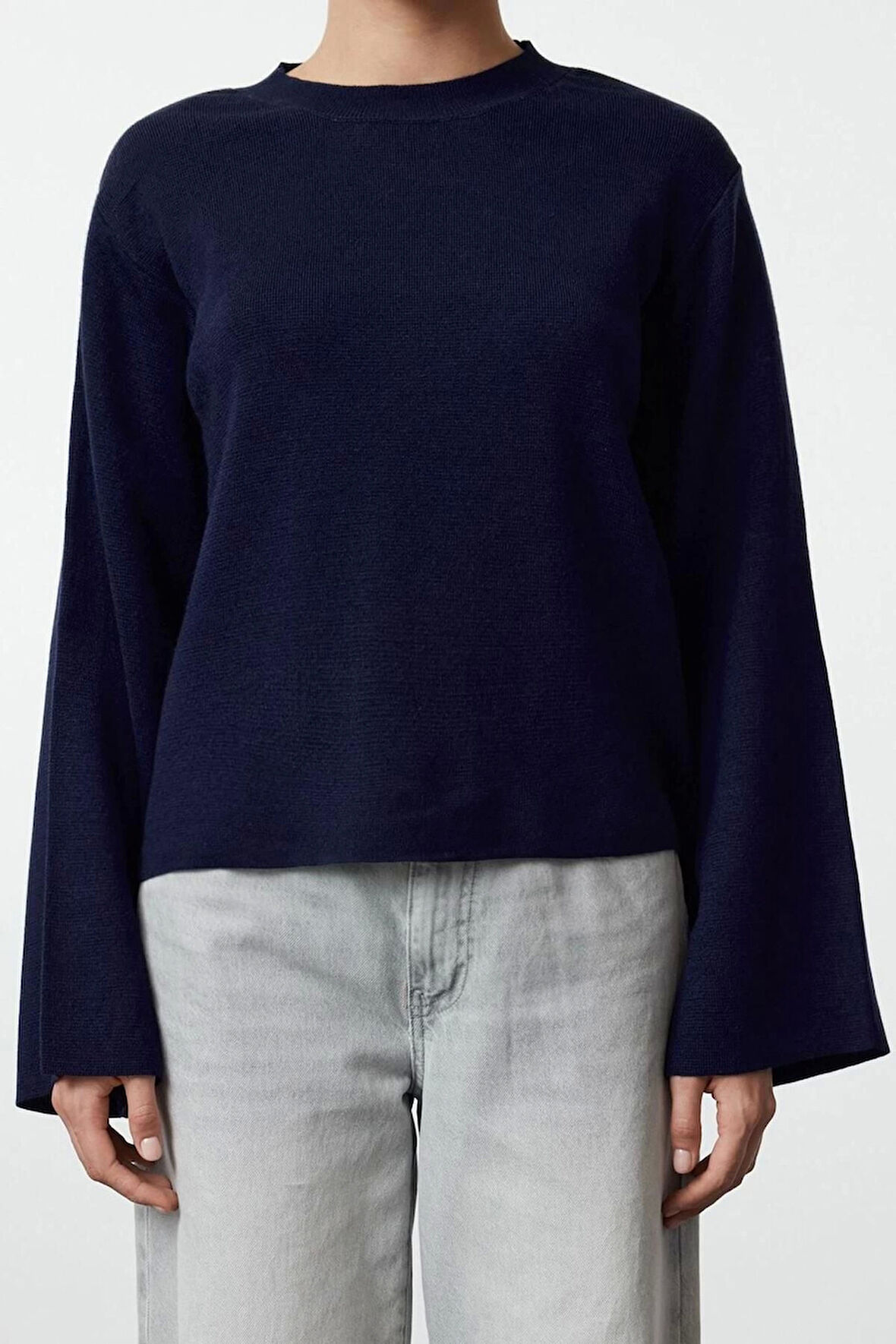 Kadın Moda Şık Bisiklet Yaka Standart Kol Regular Basic Triko Kazak