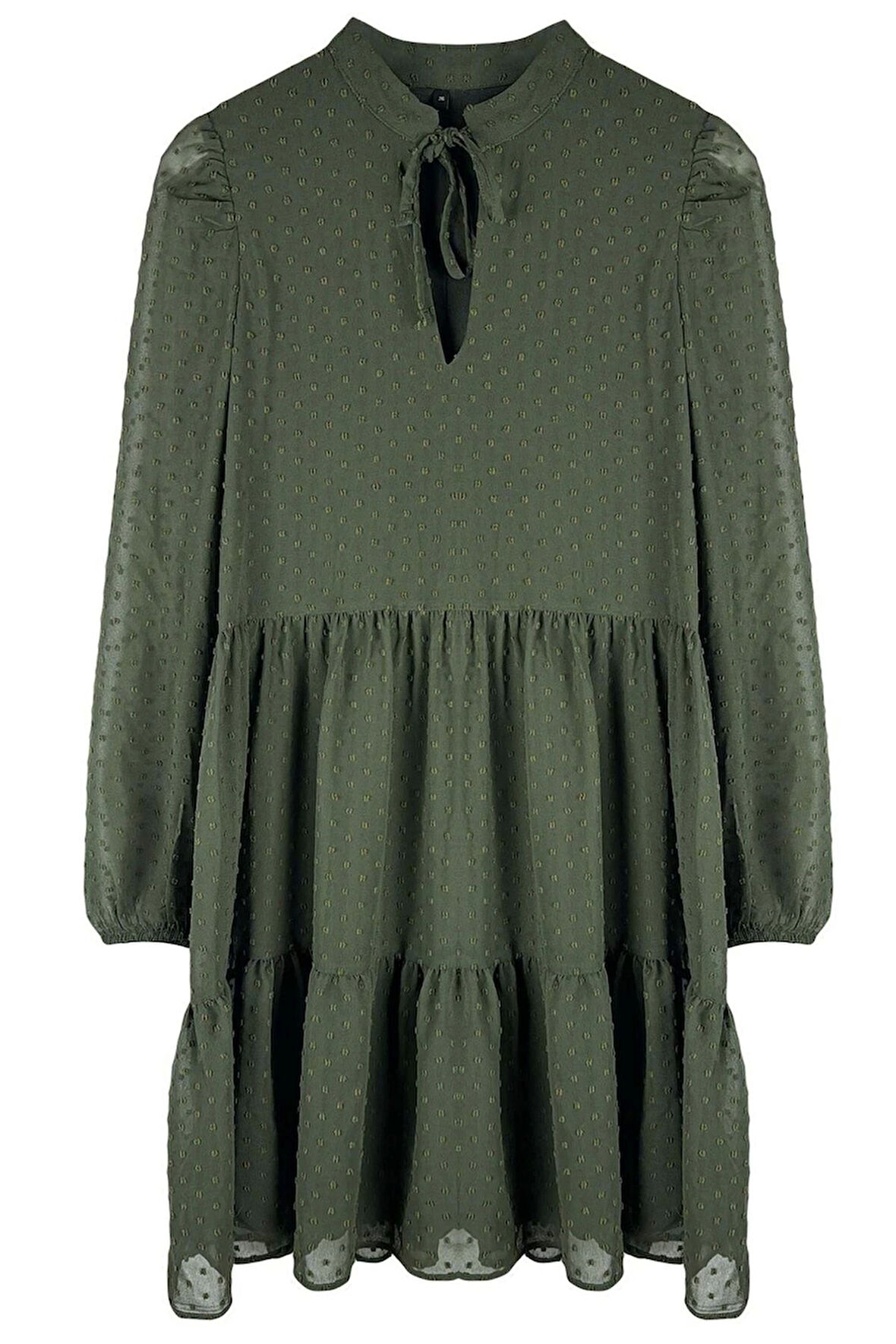 Kadın Moda Şık Mini Boy Dik Yaka Regular Düz Geniş Kesim Puantiye Şifon Kumaşlı Dokuma Kışlık Elbise