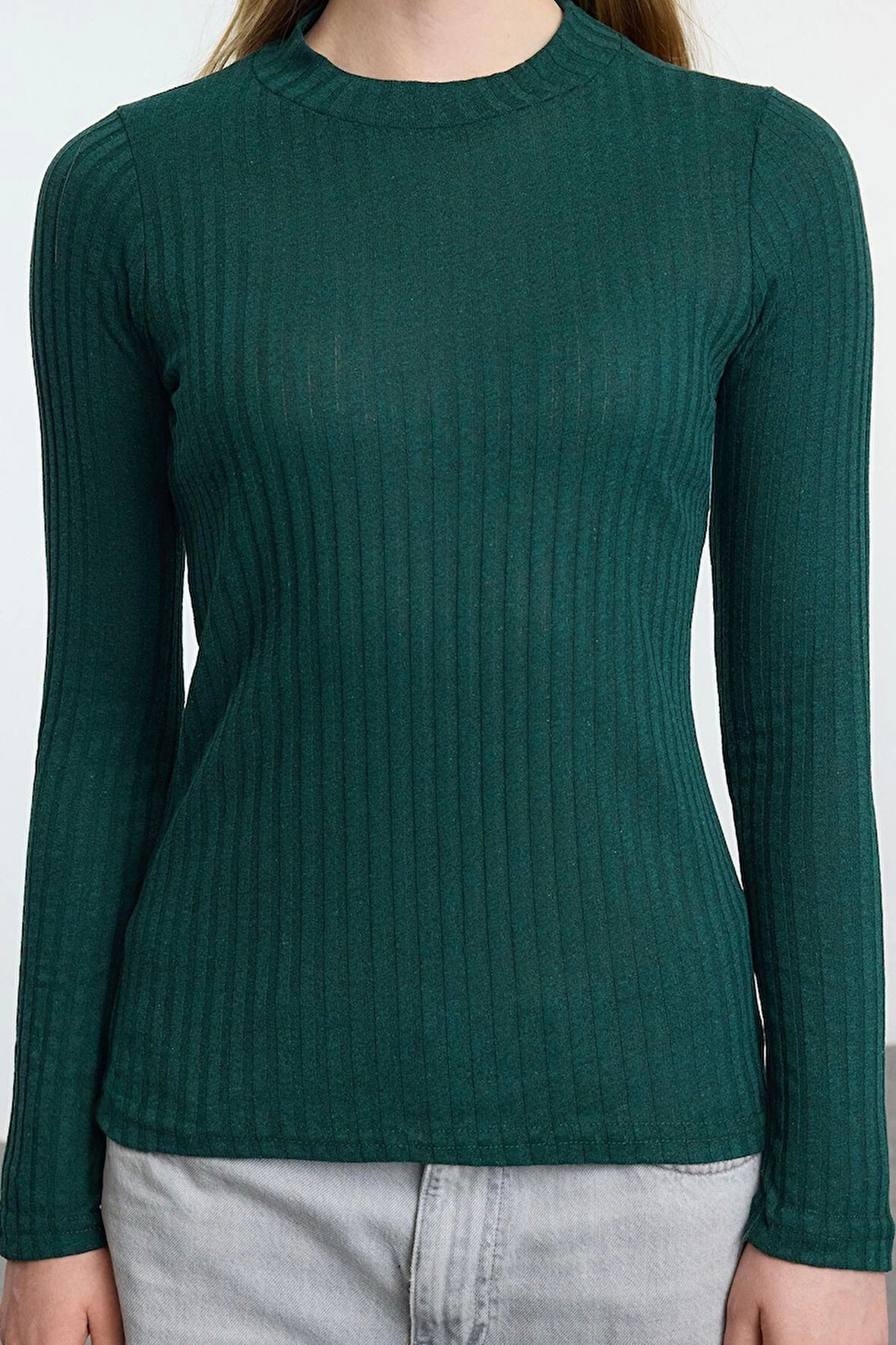 Kadın Moda Şık Üst Giyim Regular Dik Yaka Slim Kalıp Örme Fitilli Esnek Fit Orta Bluz