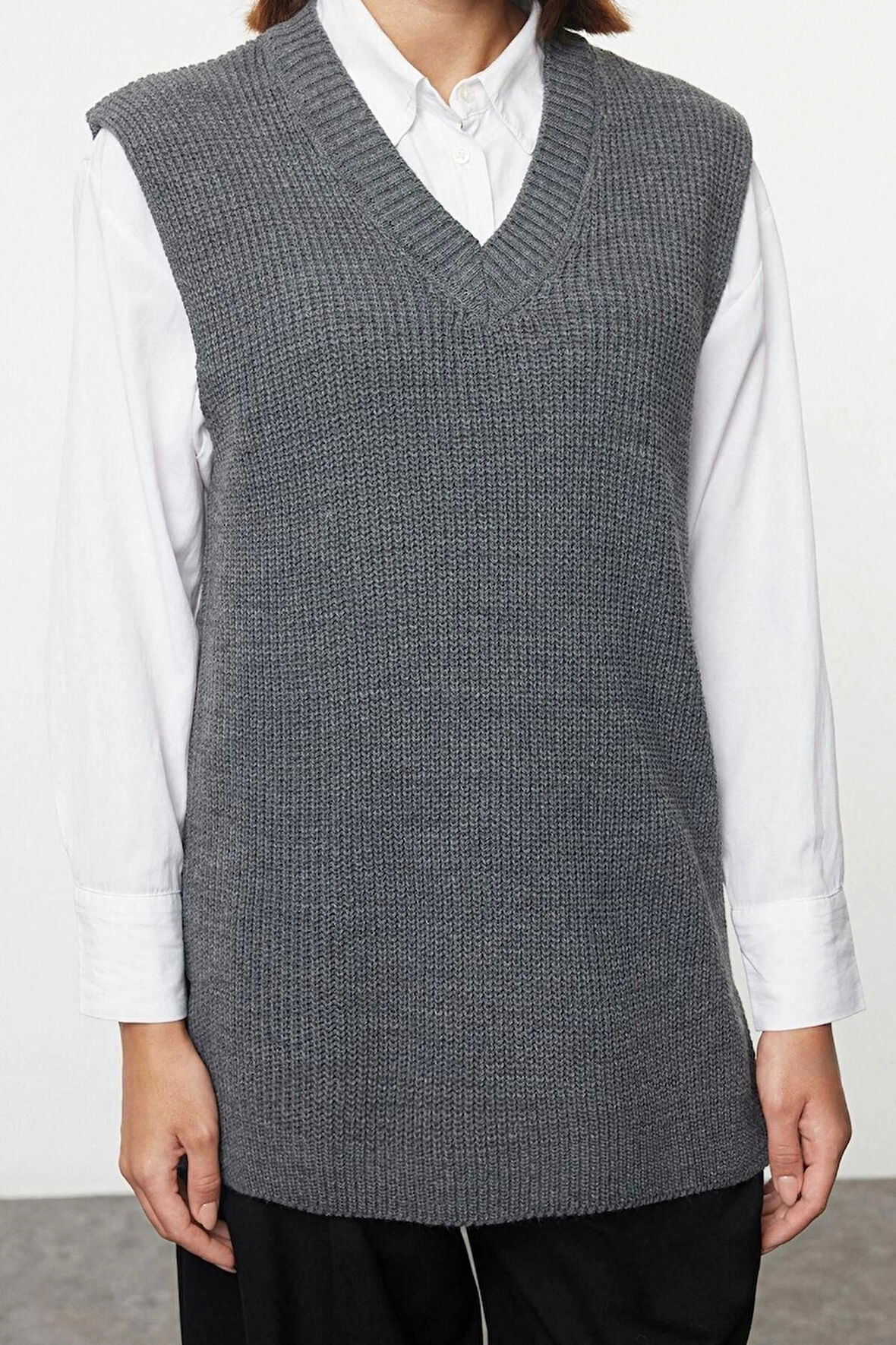 Kadın Moda Şık V Yaka Standart Kol Regular Basic Triko Süveter