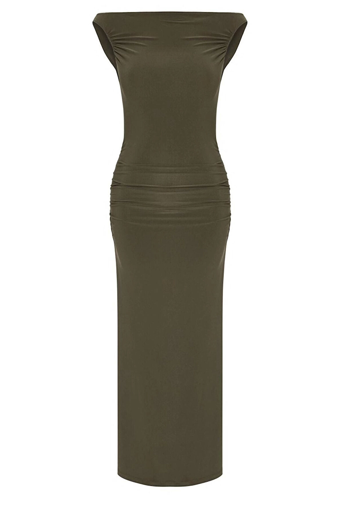 Kadın Moda Şık Midi Boy Carmen Yaka Fitted Elbise