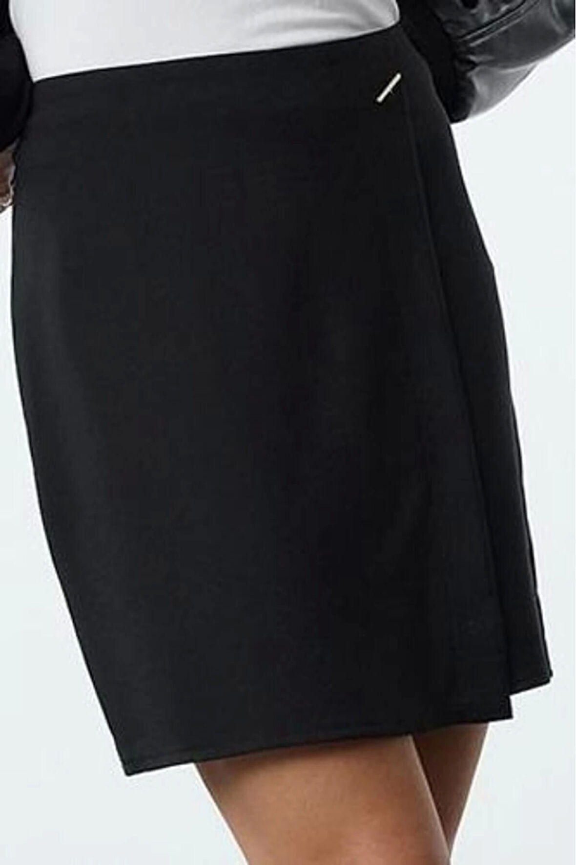 Kadın Moda Stil Mini Astarsız Dokuma Kruvaze Kapama Mini Boy Dokuma Etek