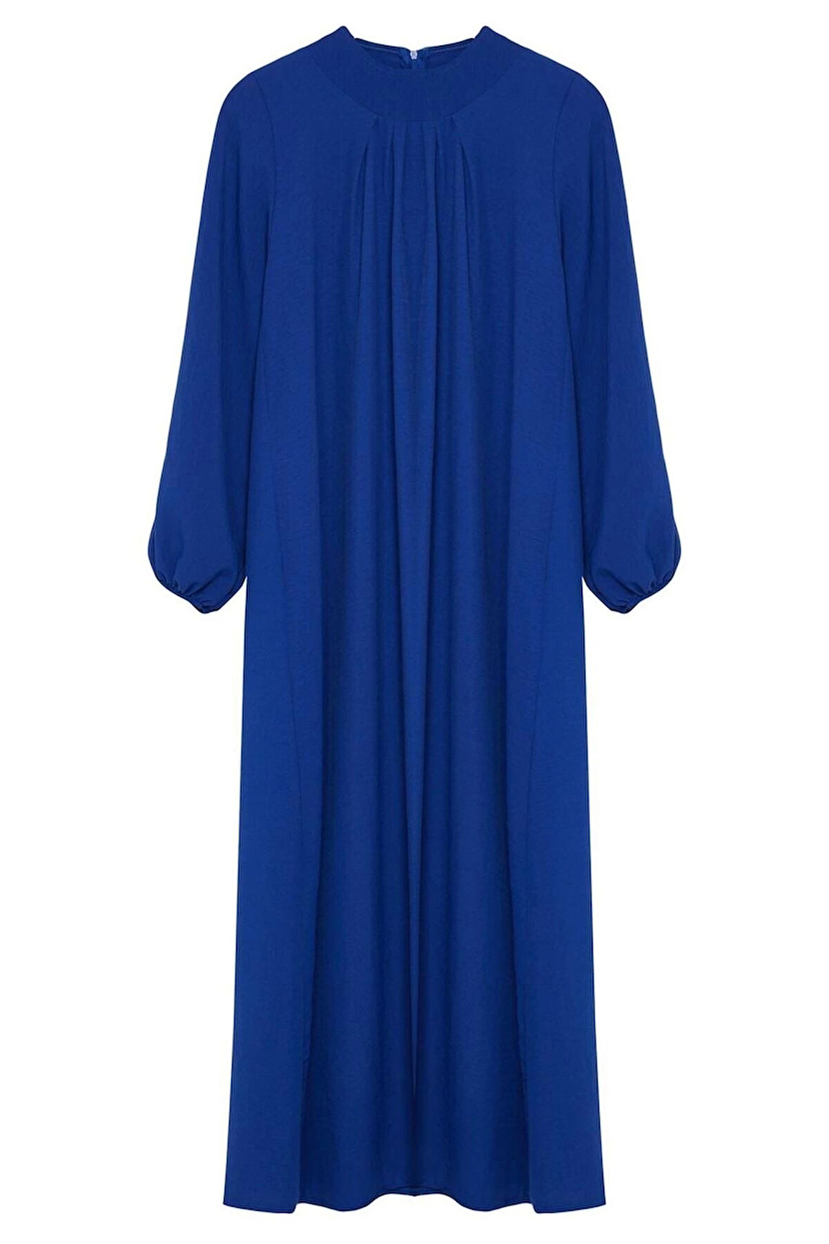 Kadın Moda Şık Tesettür Maxi Boy Bisiklet Yaka Relaxed Rahat Kesim Balon Kollu Aerobin Dokuma Elbise