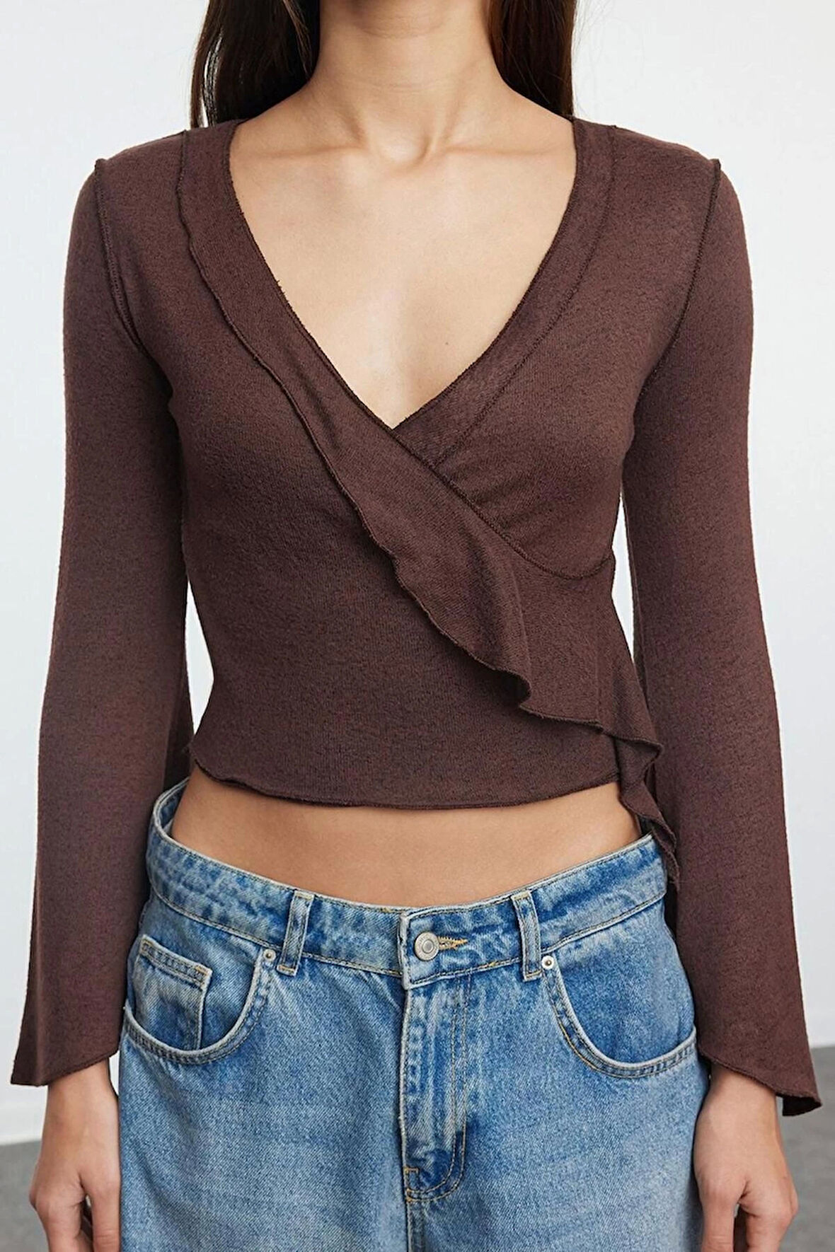 Kadın Regular  Regular Kalıp Örme Anvelop Triko Görünümlü Normal Kalıp Bluz