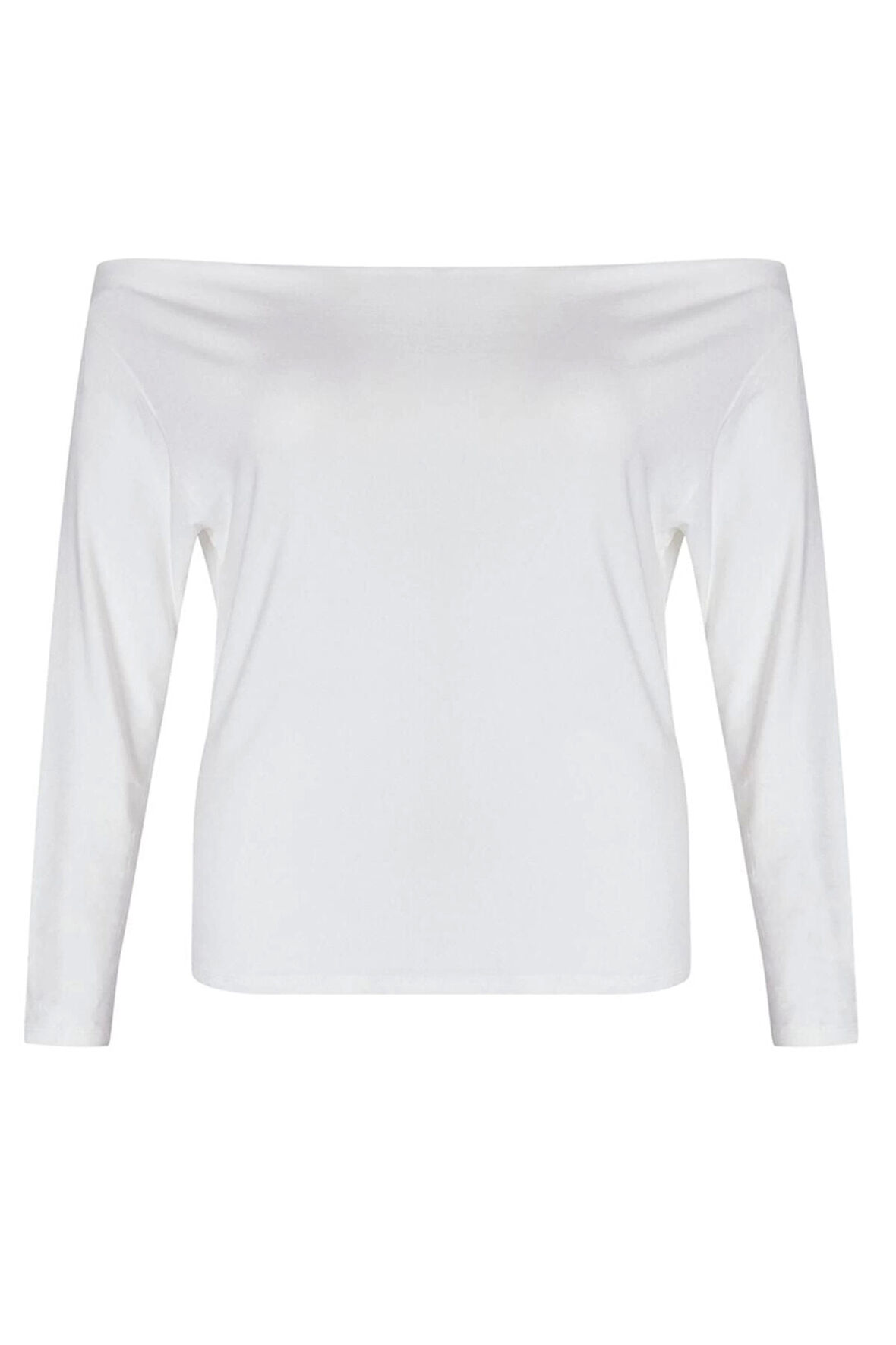 Kadın Moda Şık Büyük Beden Regular Carmen Yaka Düşük Kol Fitted Kalıp Örme Bluz