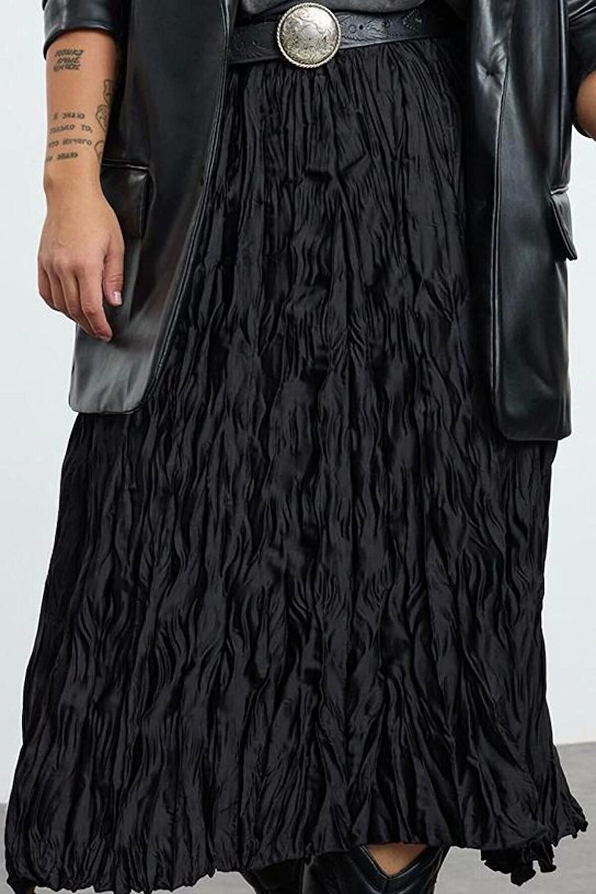 Kadın Moda Stil Midi Astarsız Dokuma Büyük Beden Dokuma Etek