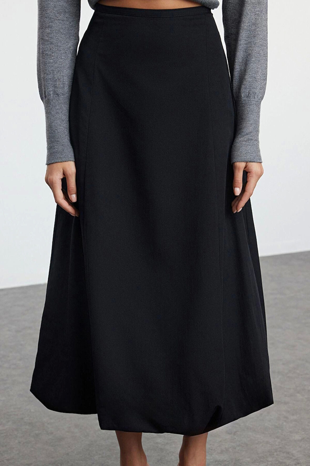 Kadın Moda Stil Maxi Astarsız Dokuma Basic Etek Ucu Balon Maxi Boy Dokuma Etek