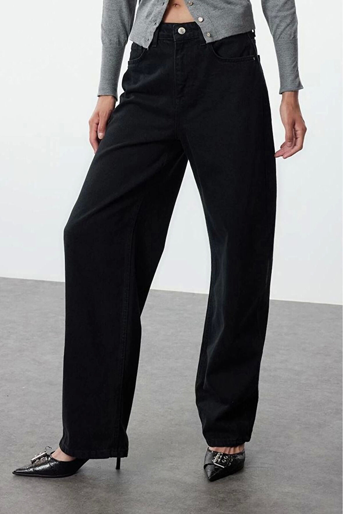 Kadın Moda Şık Kot Pantolon Geniş Paça Uzun Boy Denim Mavi Yüksek Bel Jeans