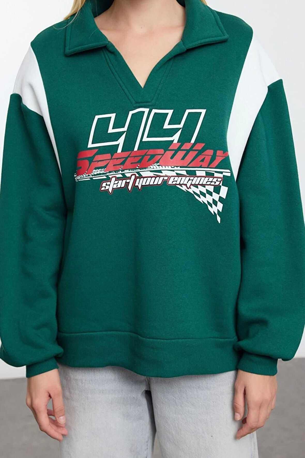 Kadın Moda Şık Bol Polo Yaka Düşük Kol Uzun Kalın İçi Polarlı Geniş Kalıp Polo Yaka Örme Sweatshirt