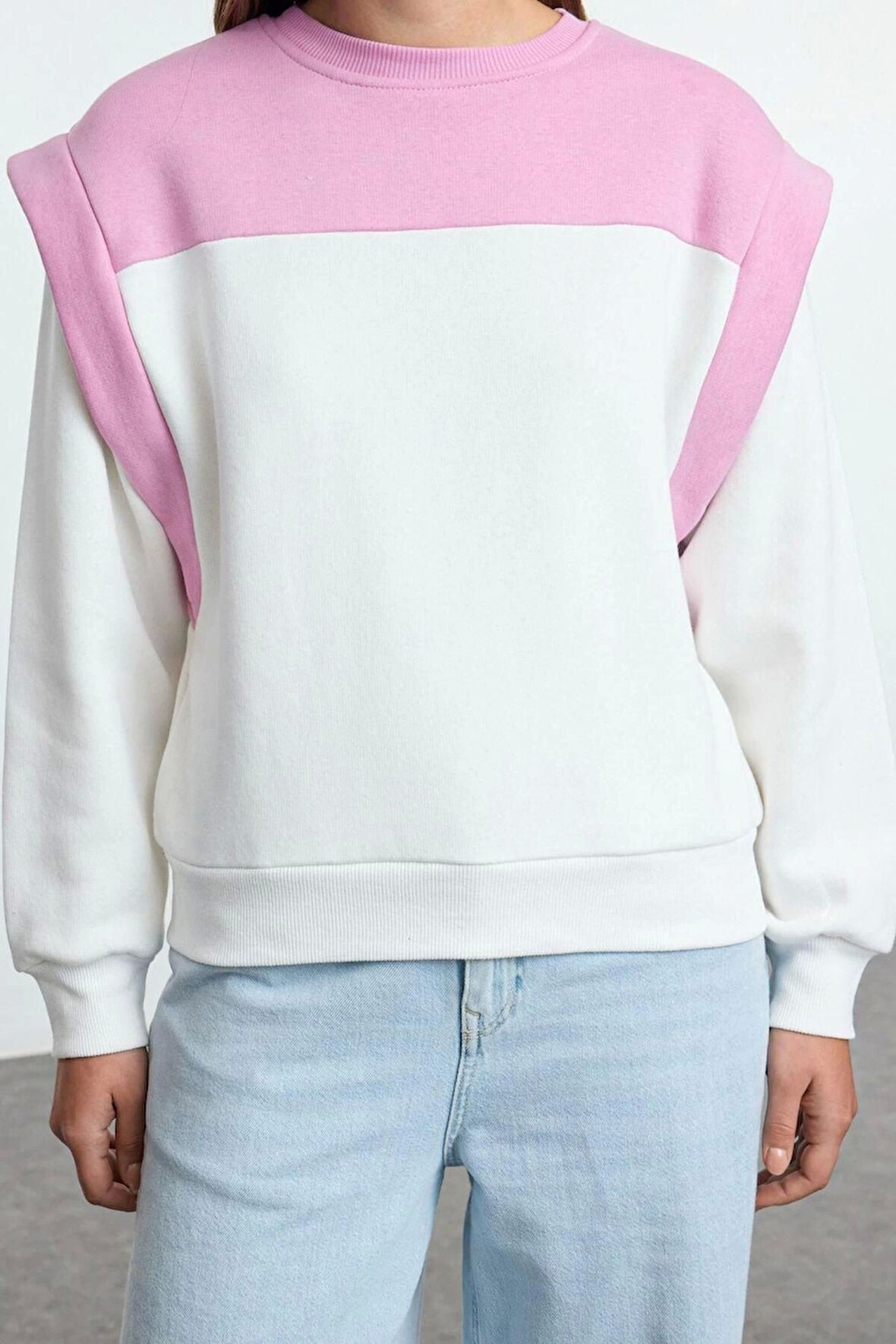 Kadın Moda Regular Bisiklet Yaka Düşük Kol Regular Kalın İçi Polarlı Normal Kalıp Örme Sweatshirt