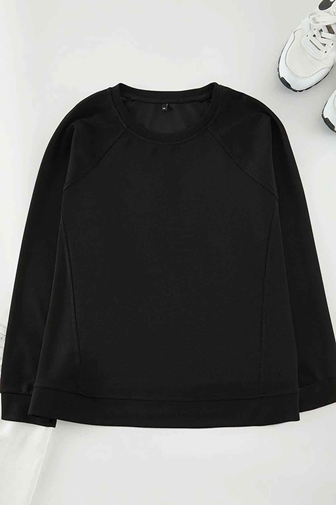 Kadın Büyük Beden Moda Regular Bisiklet Yaka Reglan Kol Regular Dikiş Detaylı Pamuklu Fit Sweatshirt