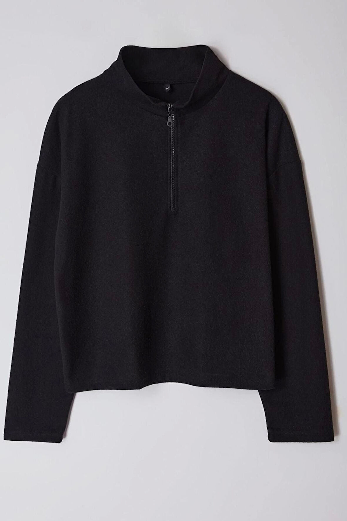 Kadın Büyük Beden Moda Şık Regular Dik Yaka Düşük Kol Crop Sweatshirt