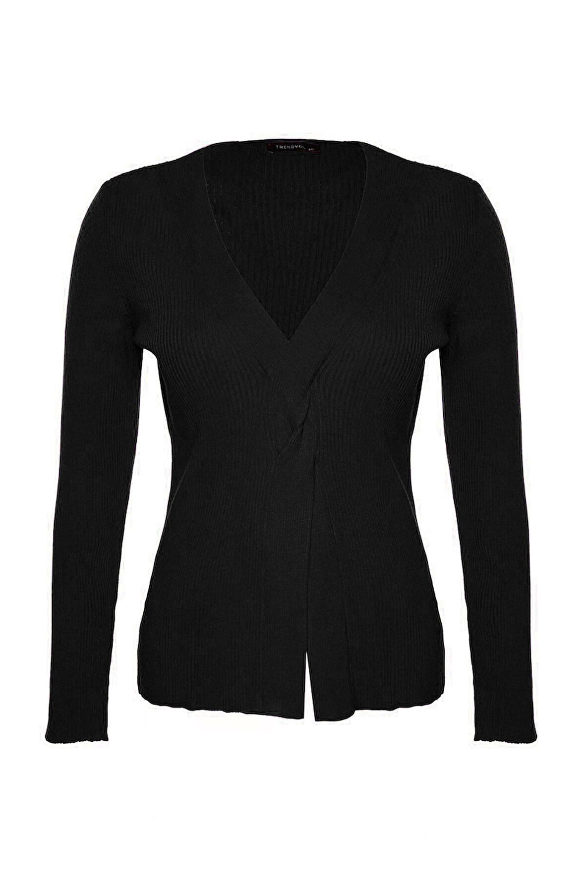 Kadın Moda Şık Büyük Beden V Yaka Standart Kol Regular Önü Düğüm Detaylı Triko Kazak