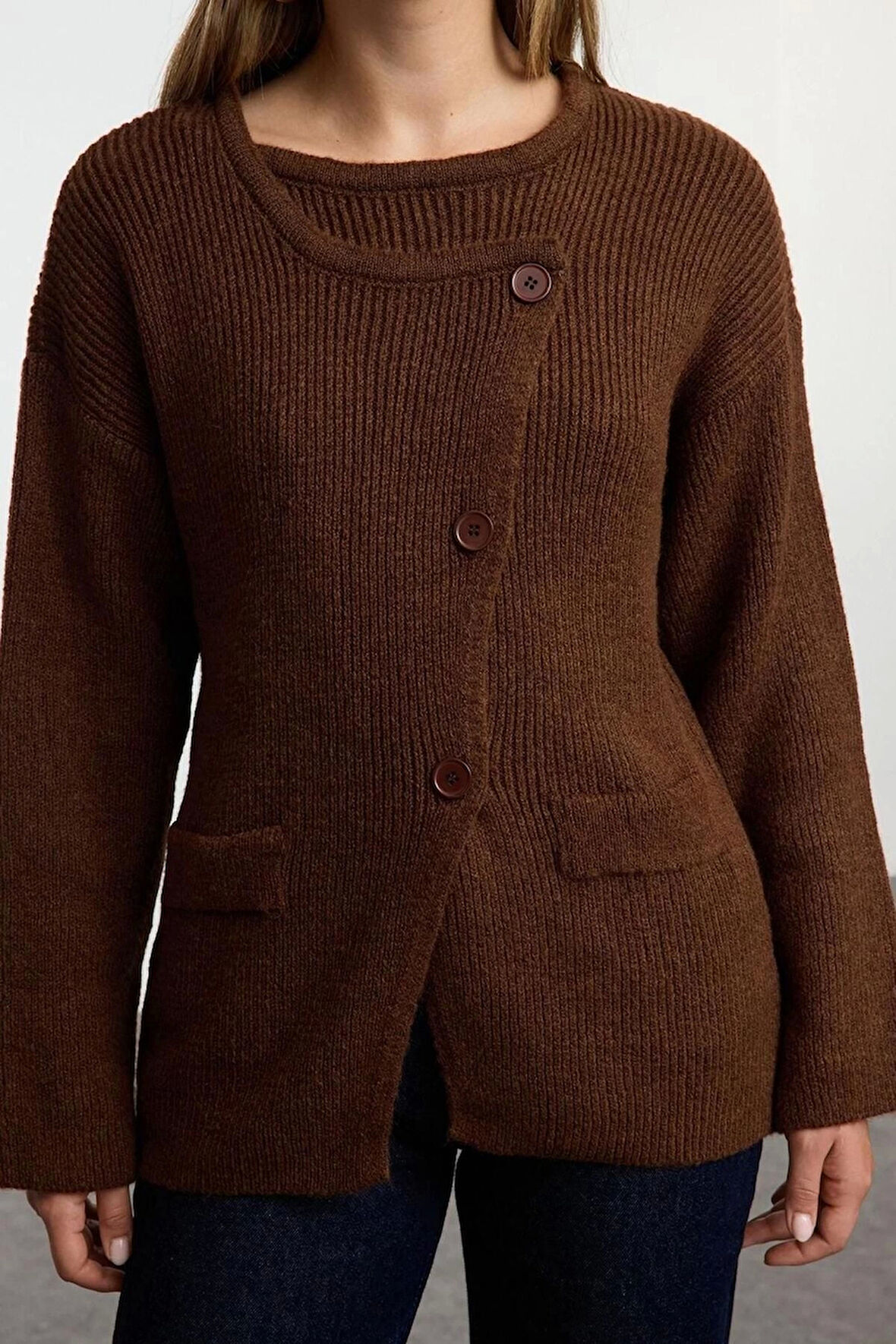 Kadın Moda Şık Regular Kruvaze Regular Yumuşak Dokulu Kruvaze Triko Hırka