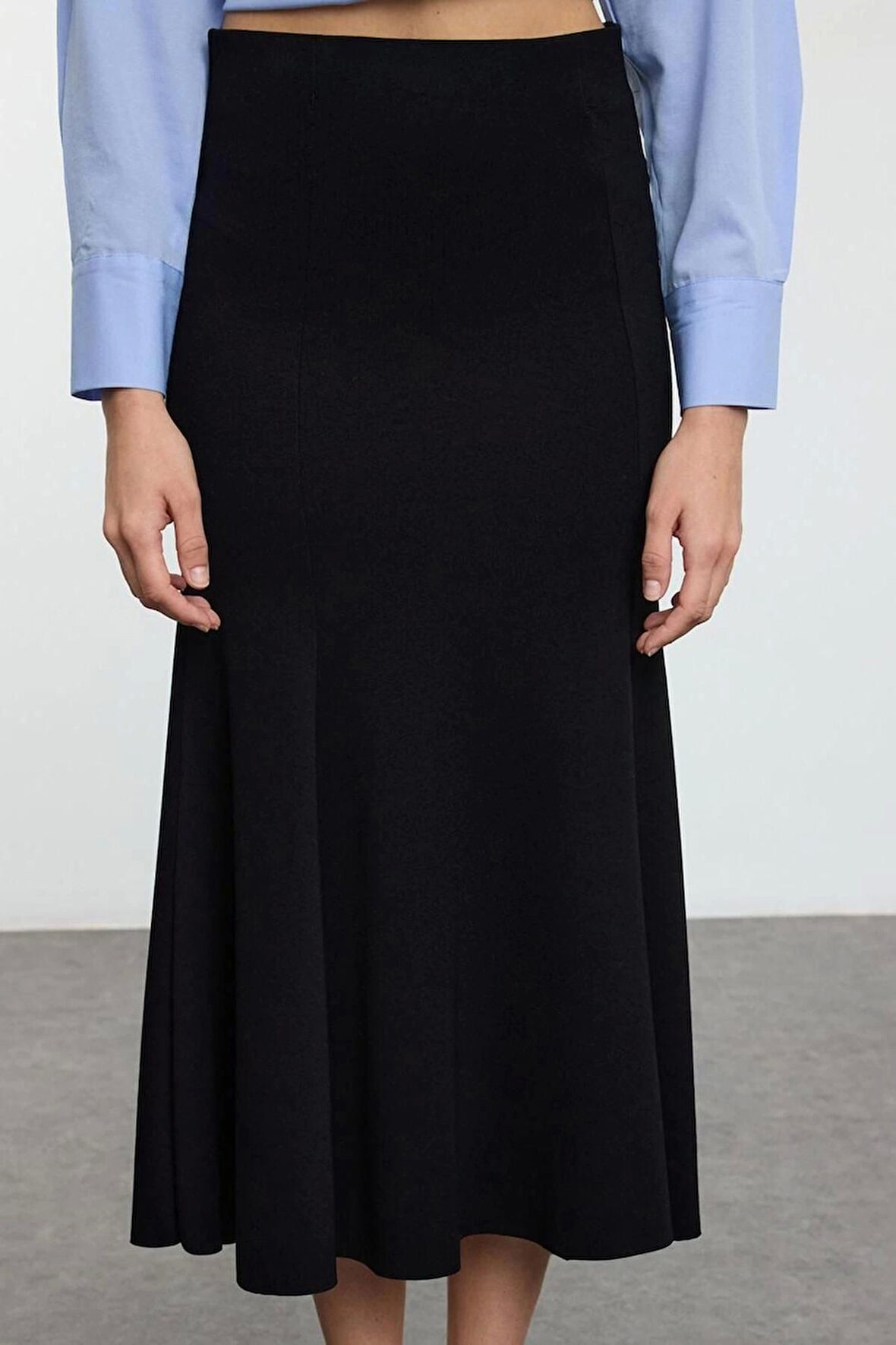 Kadın Moda Stil Midi Astarsız Örme Midi Esnek Örme Balık Etek