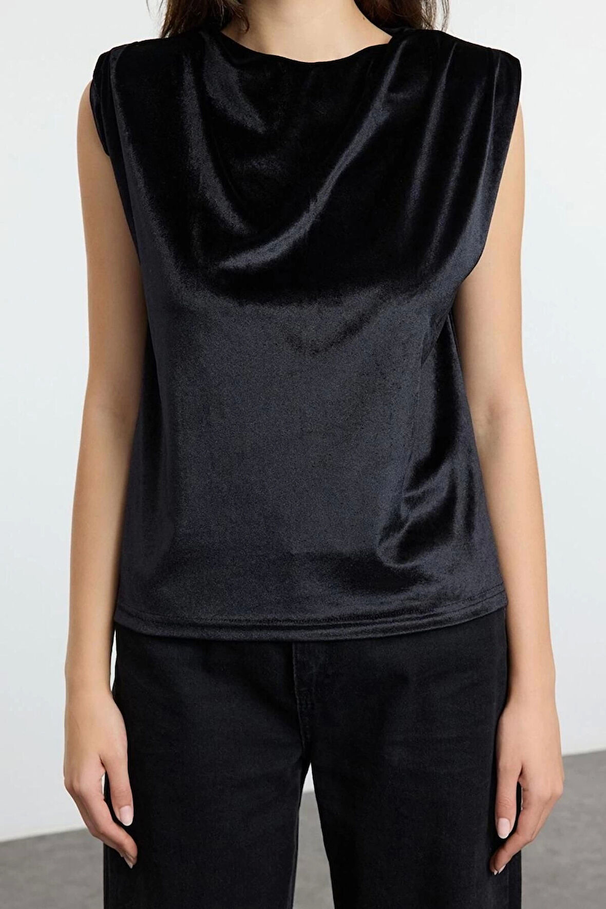 Kadın Moda Şık Regular Bisiklet Yaka Ay Kol Regular Kalıp Örme Vatka ve Büzgü Drape Detaylı Bluz