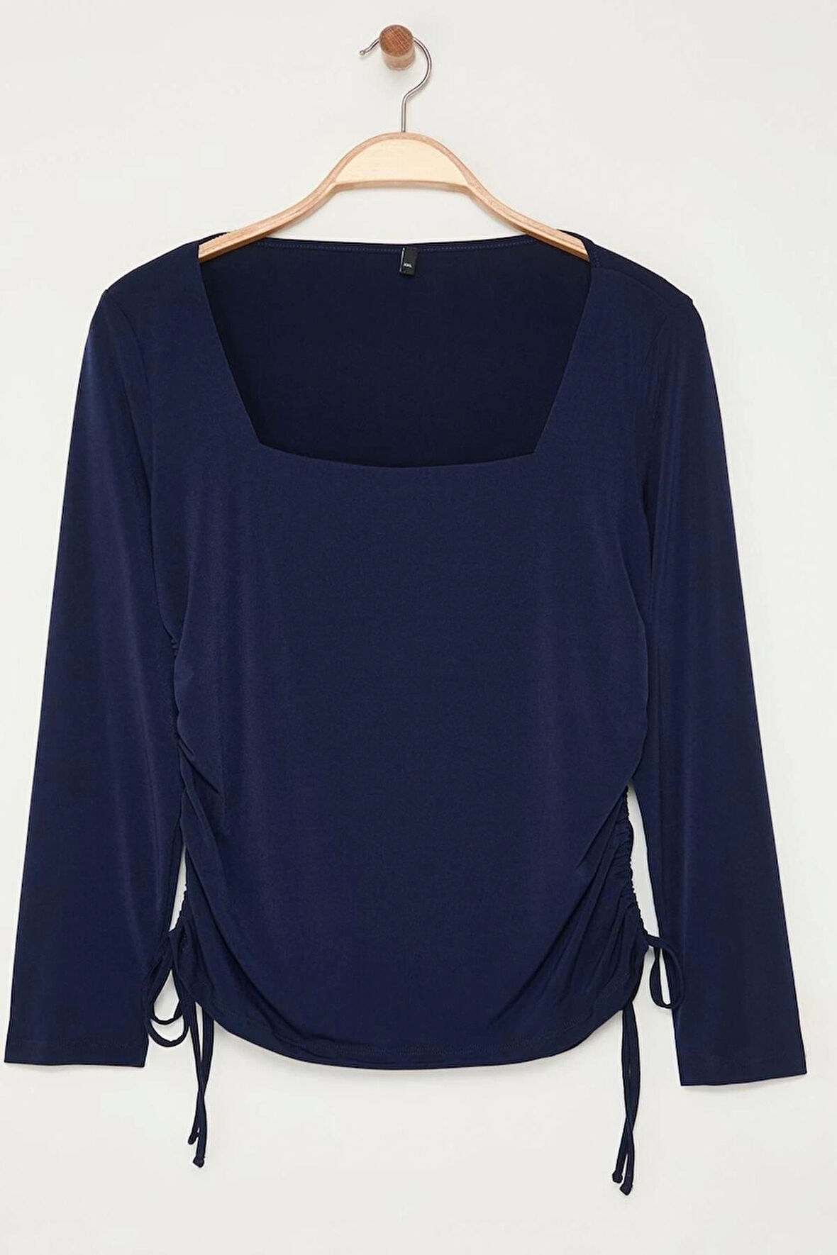 Kadın Moda Şık Büyük Beden Regular Kare Yaka Fitted Kalıp Örme Sandy Bluz