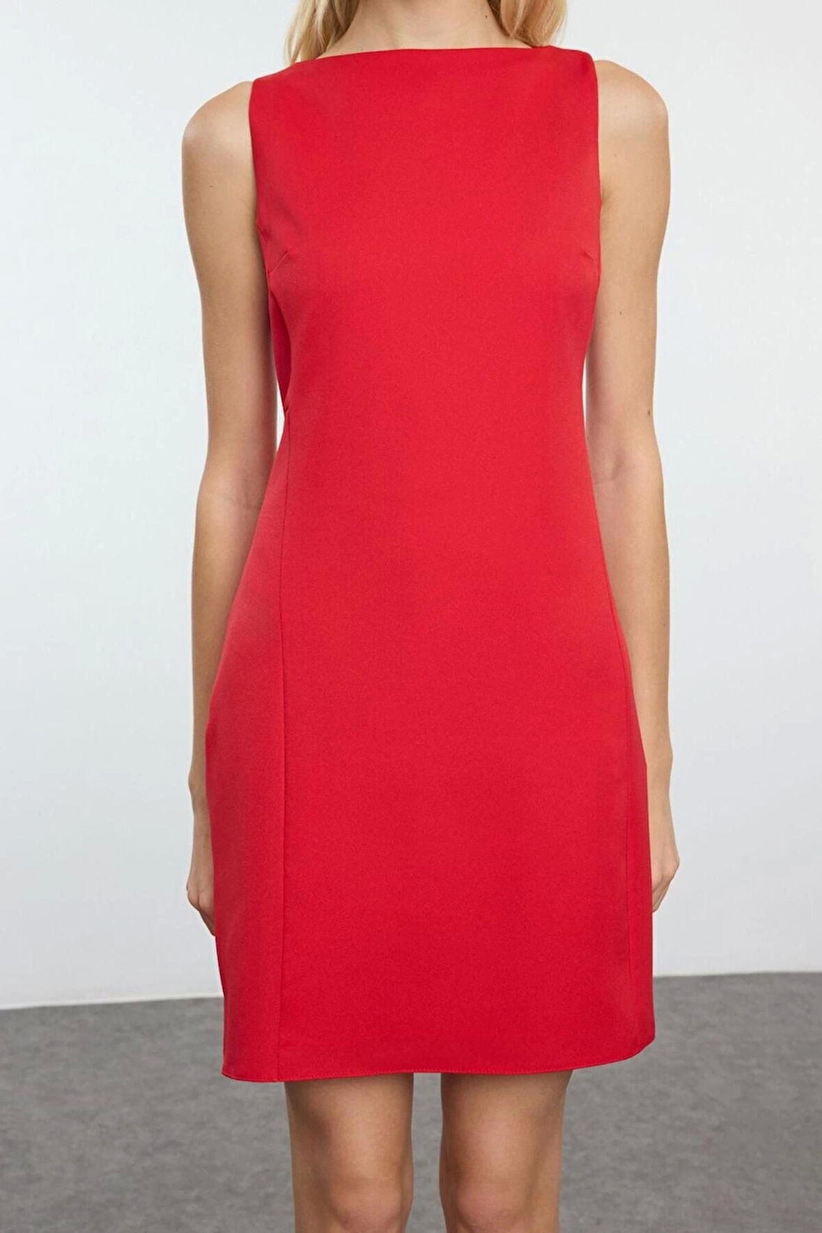 Kadın Moda Şık Mini Boy Bisiklet Yaka Regular Düz Dokuma Elbise